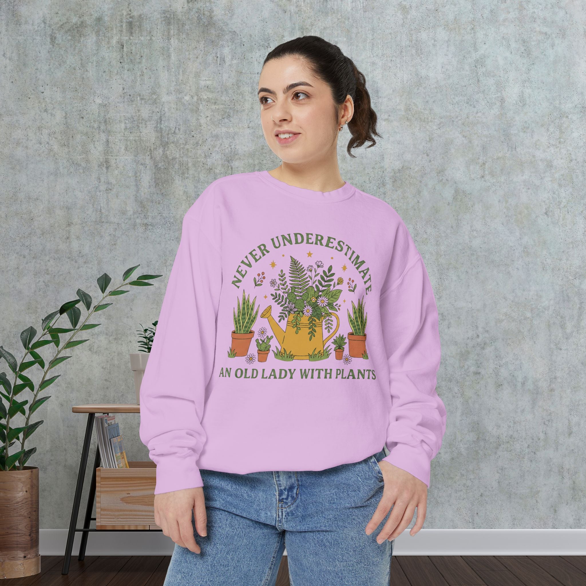 Sweatshirt - "Never Underestimate An Old Lady With Plants" Floral Crewneck