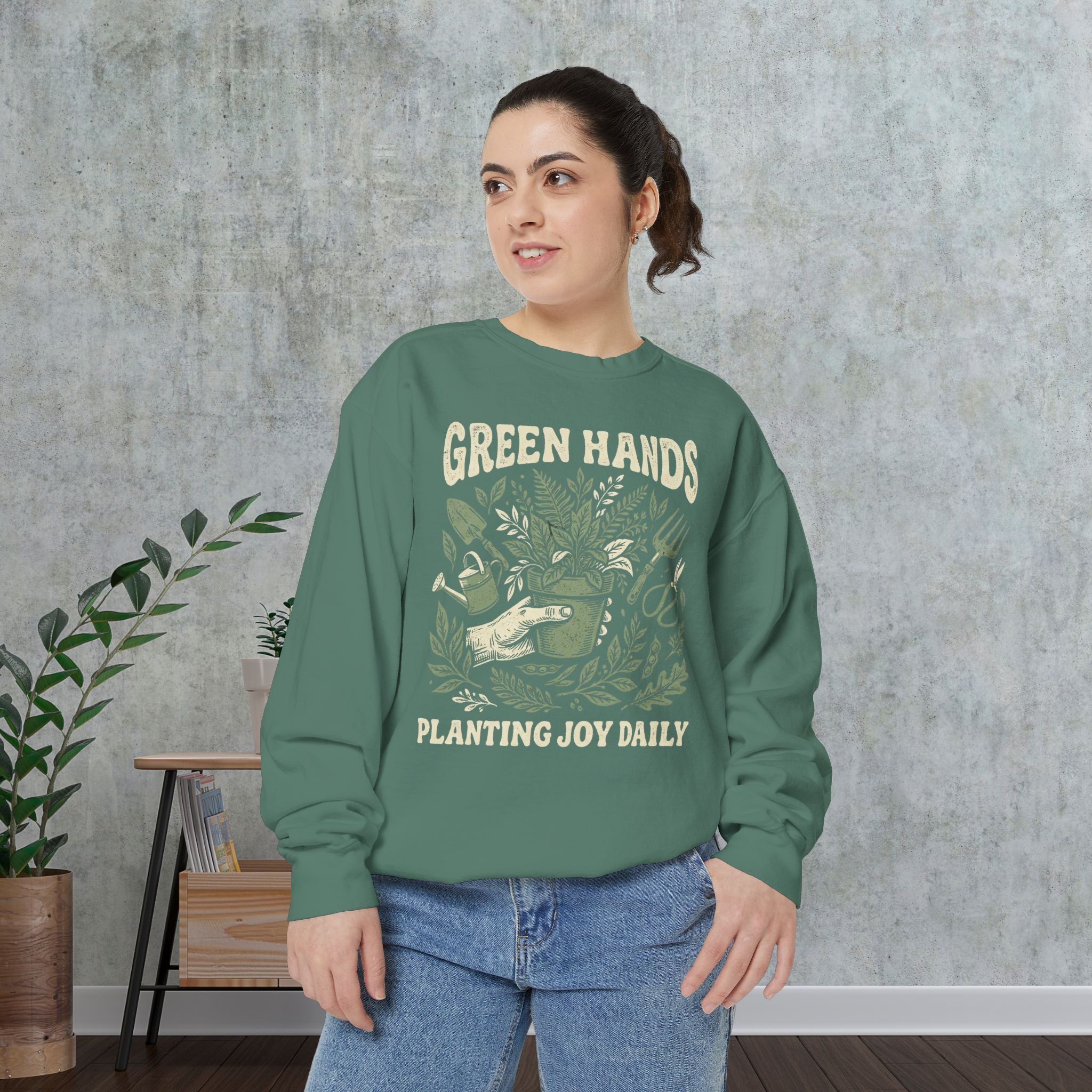 Green Hands Sweatshirt — Planting Joy Daily Gardening Crewneck