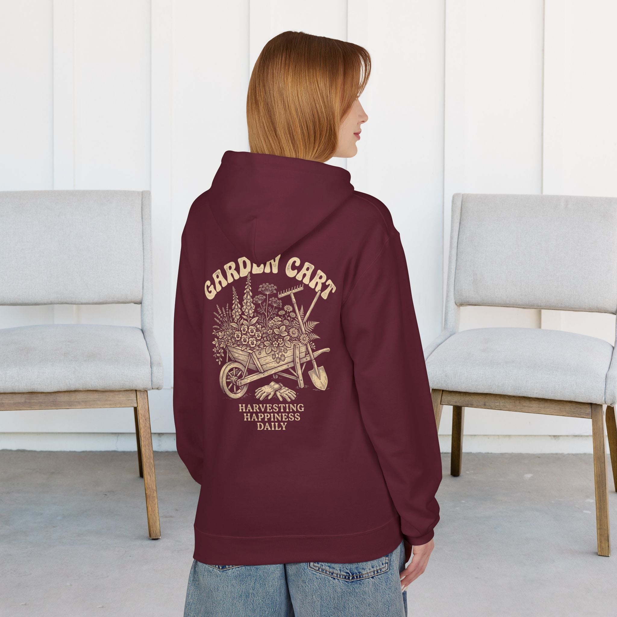 Garden Cart Hoodie — 'Garden Cart: Harvesting Happiness Daily' Vintage Gardening Sweatshirt