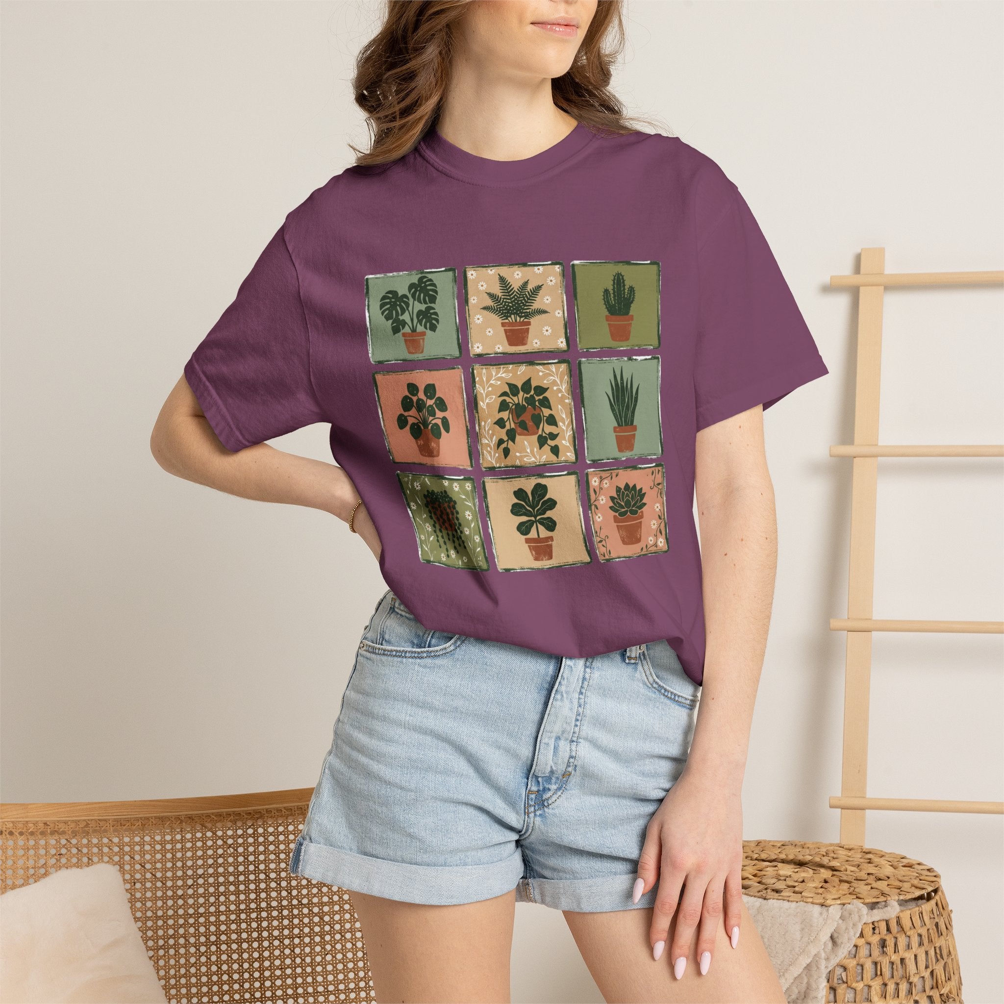 Indoor Plant Grid T-Shirt — Botanical Succulent Graphic Tee