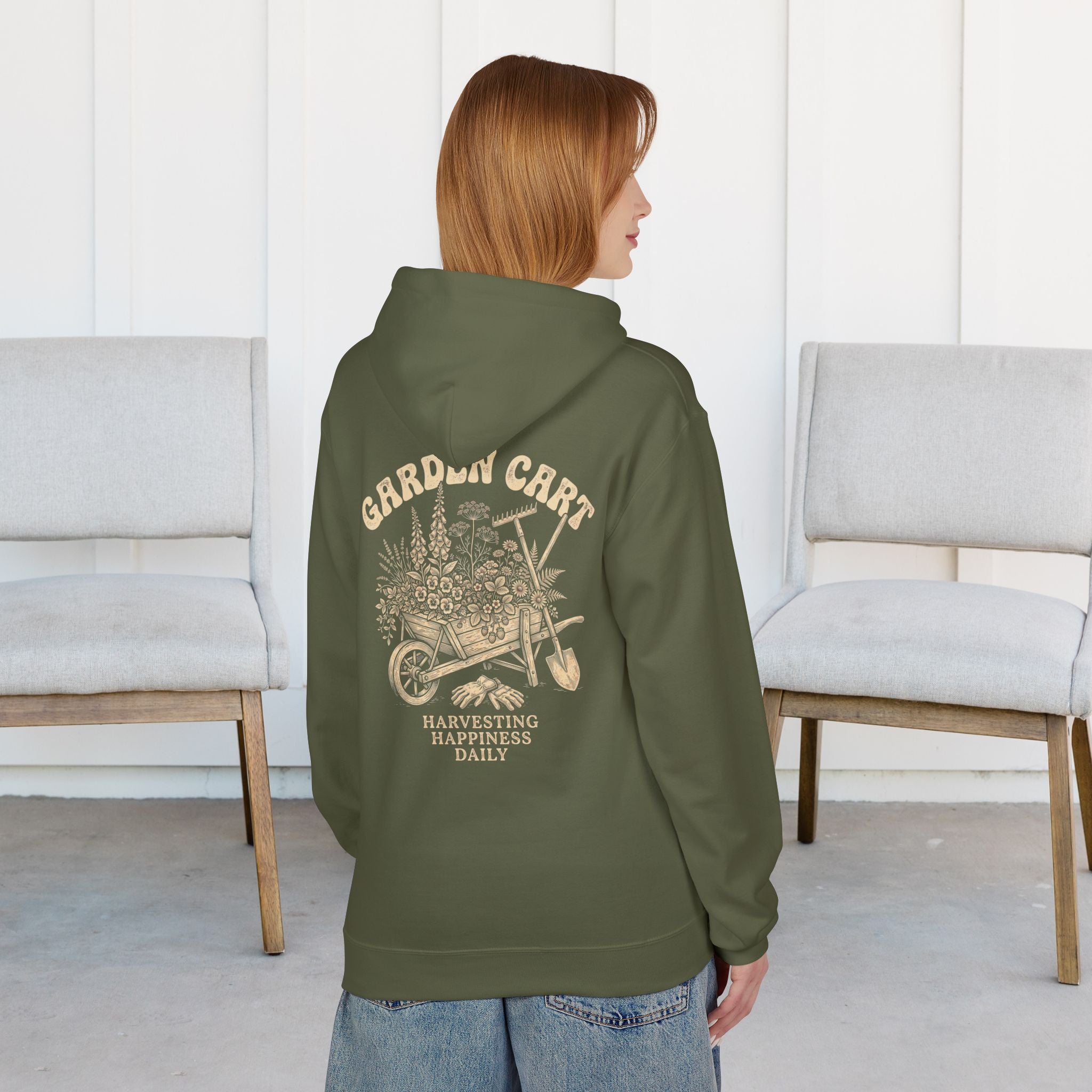 Garden Cart Hoodie — 'Garden Cart: Harvesting Happiness Daily' Vintage Gardening Sweatshirt