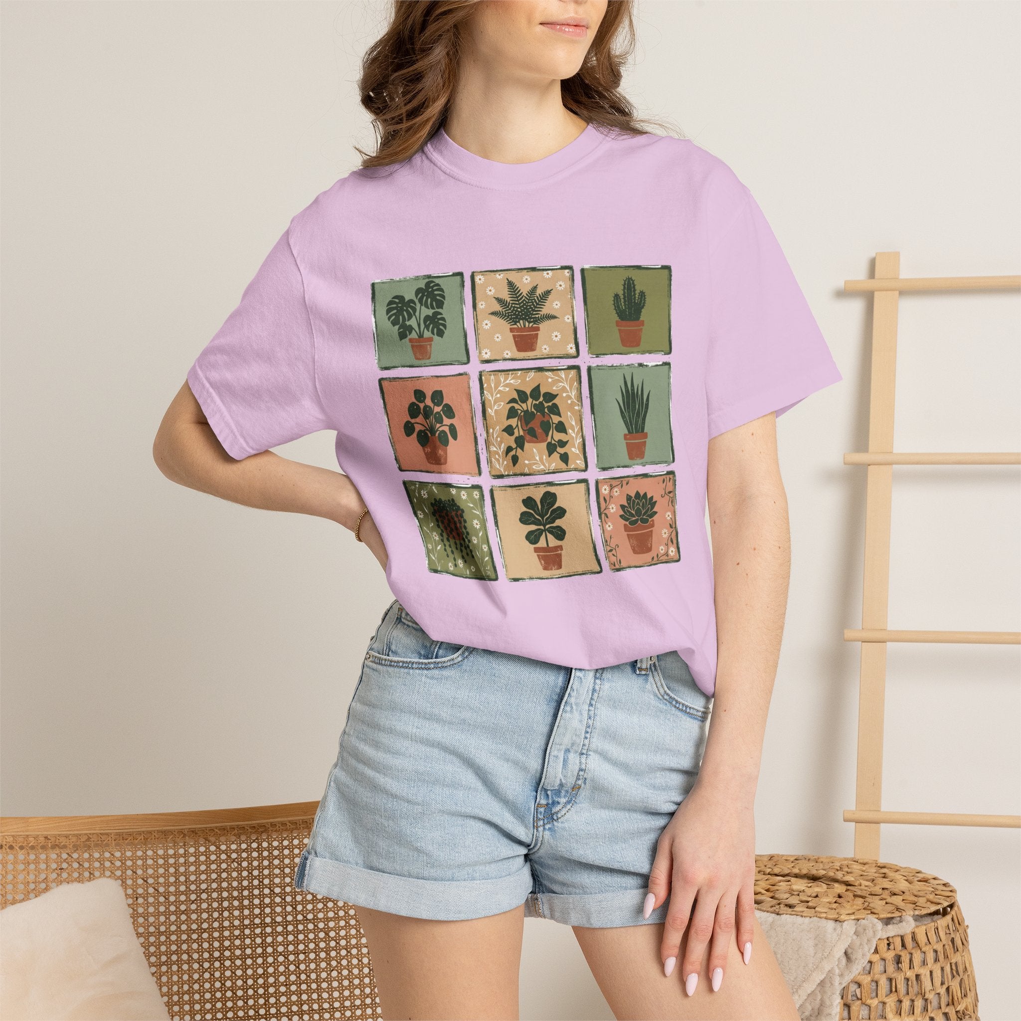 Indoor Plant Grid T-Shirt — Botanical Succulent Graphic Tee