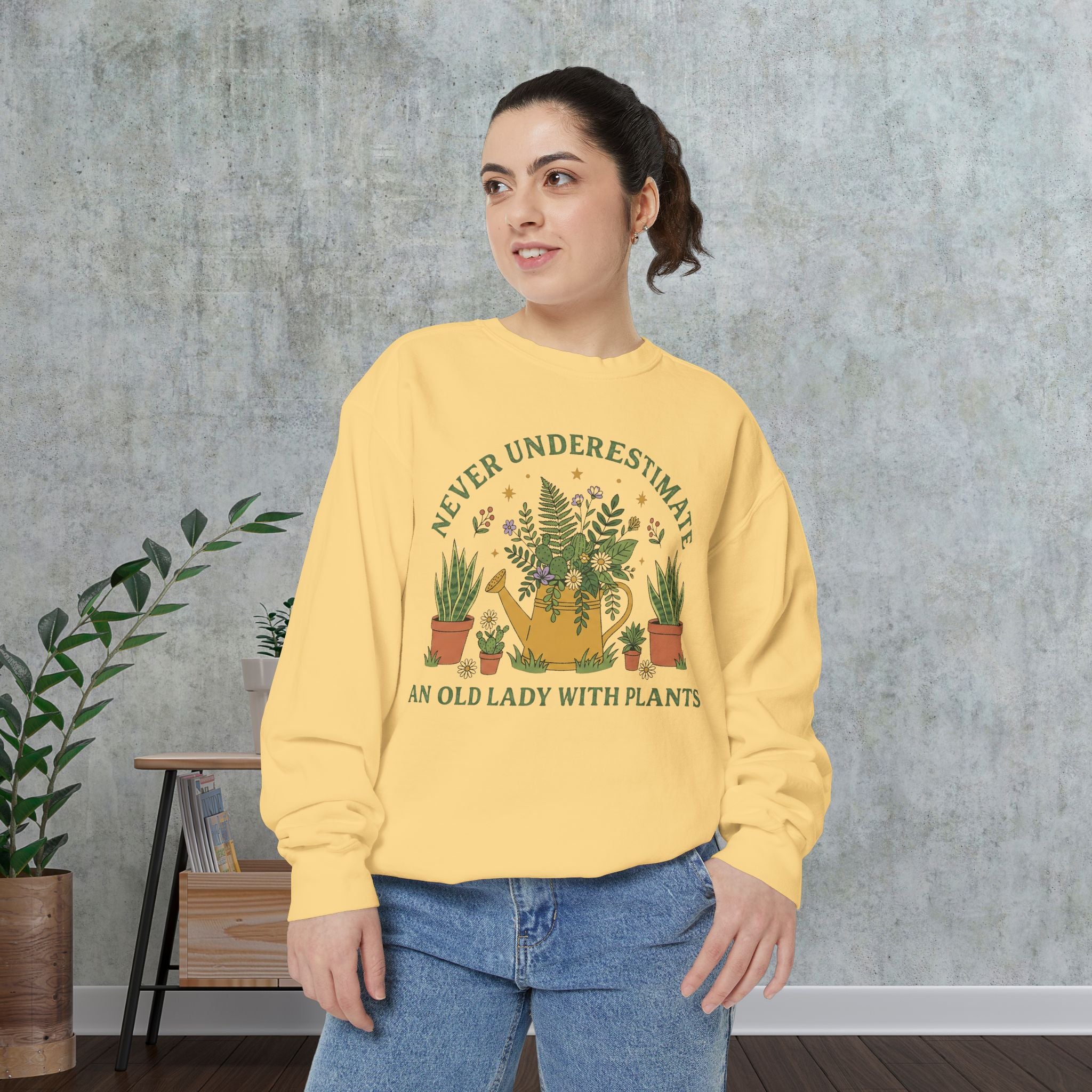 Sweatshirt - "Never Underestimate An Old Lady With Plants" Floral Crewneck