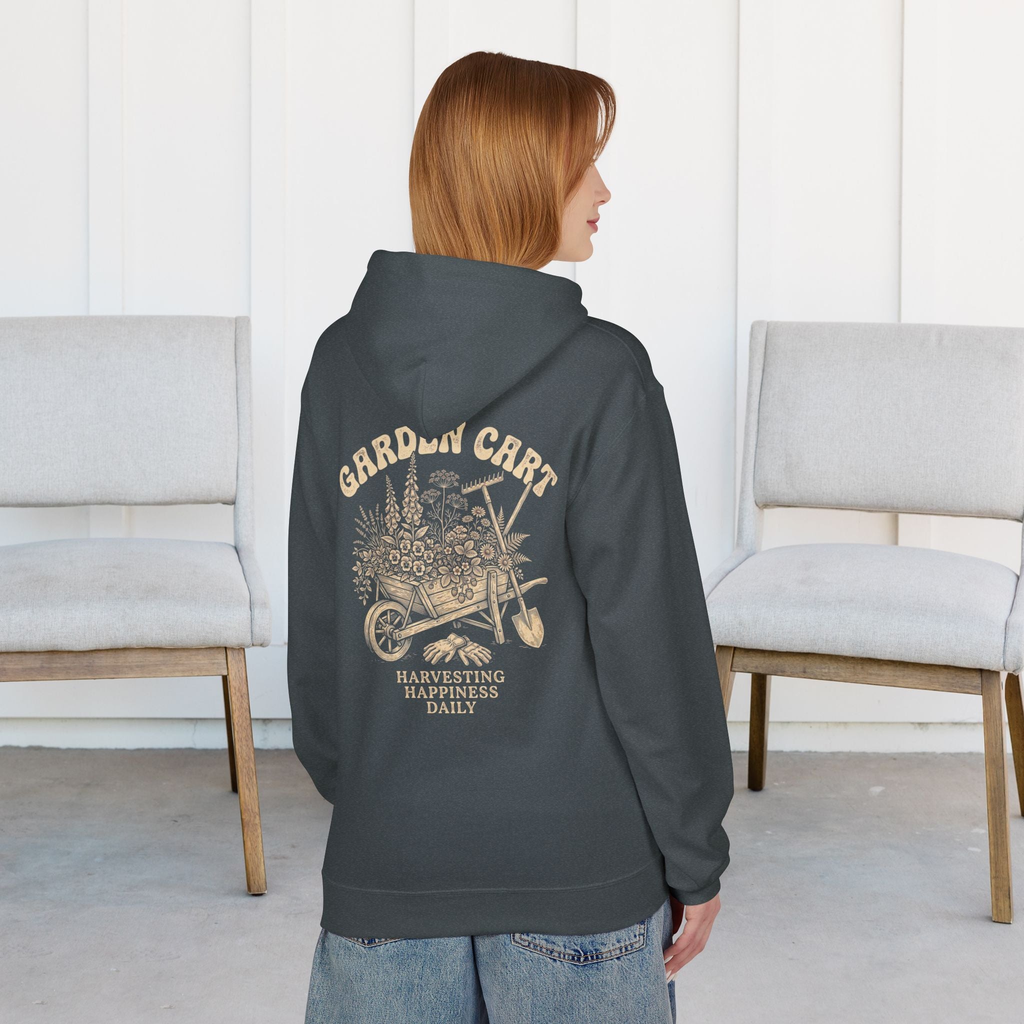 Garden Cart Hoodie — 'Garden Cart: Harvesting Happiness Daily' Vintage Gardening Sweatshirt
