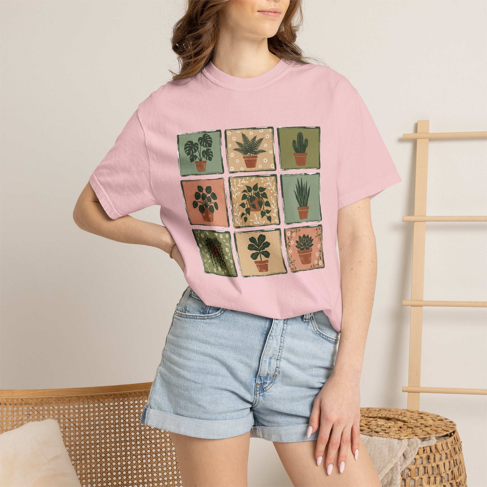 Indoor Plant Grid T-Shirt — Botanical Succulent Graphic Tee