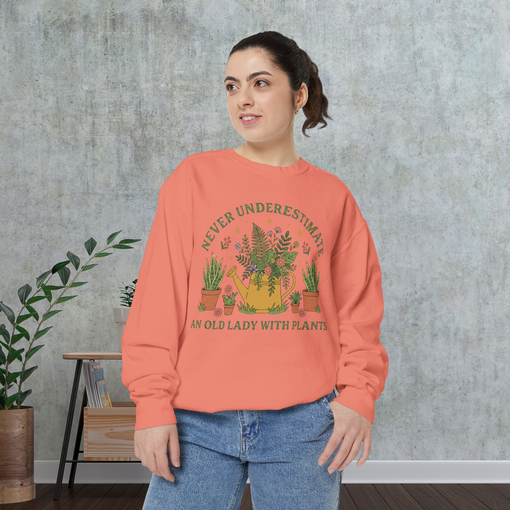 Sweatshirt - "Never Underestimate An Old Lady With Plants" Floral Crewneck