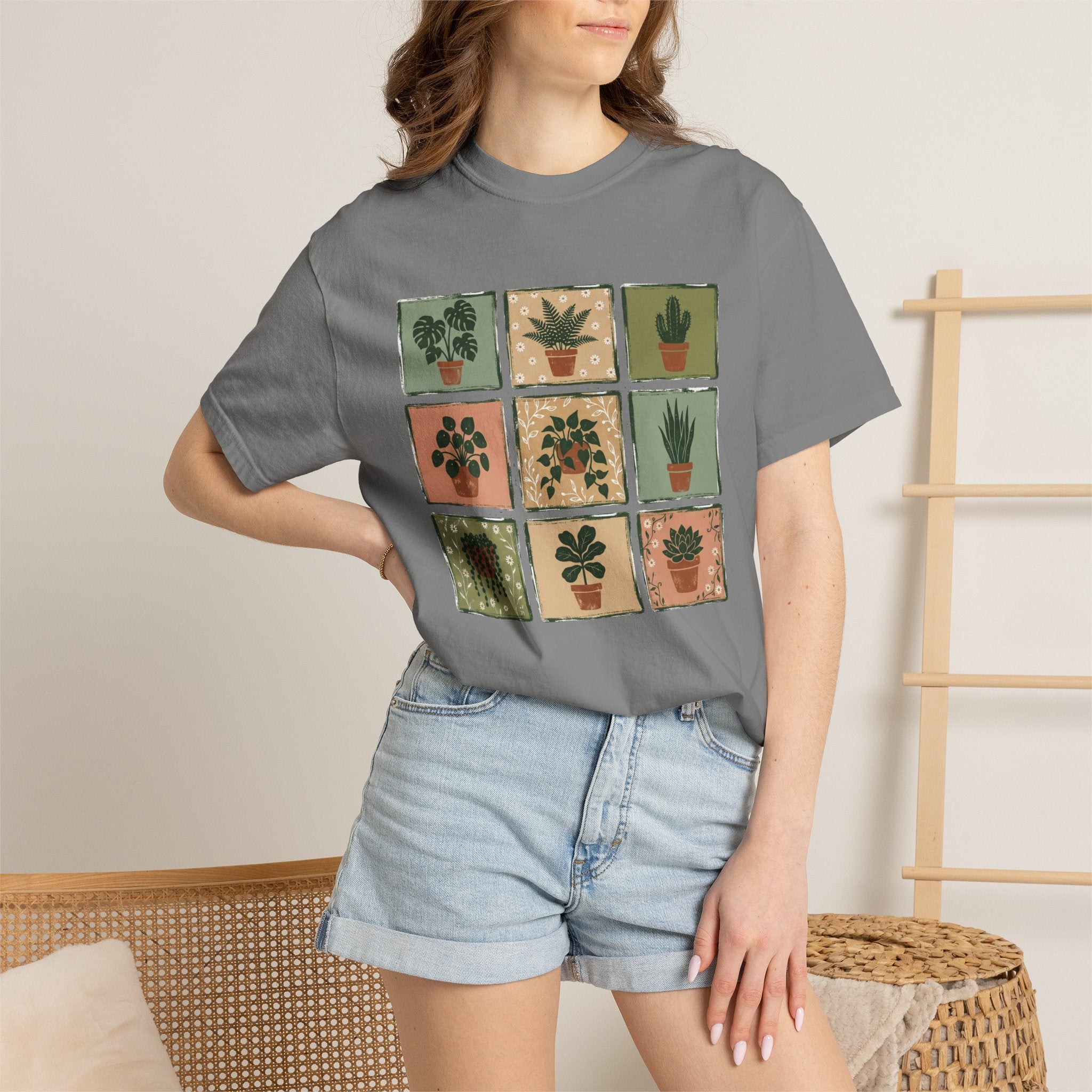 Indoor Plant Grid T-Shirt — Botanical Succulent Graphic Tee