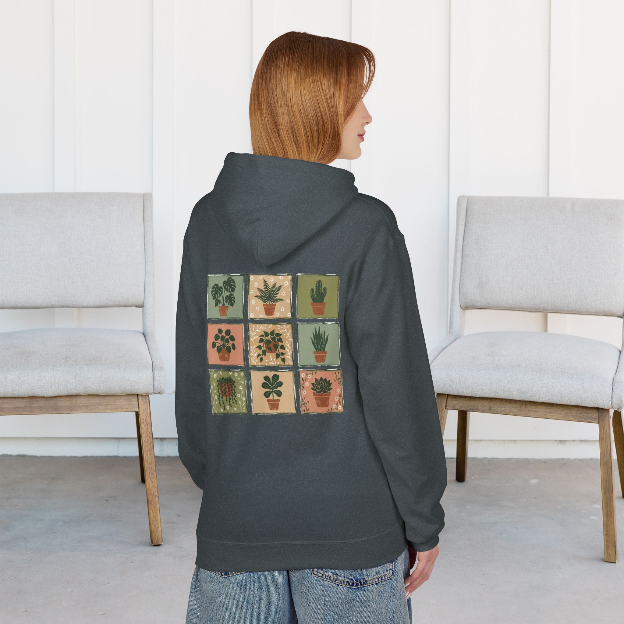 Plant Pots Hoodie — Botanical Grid Graphic Hoodie