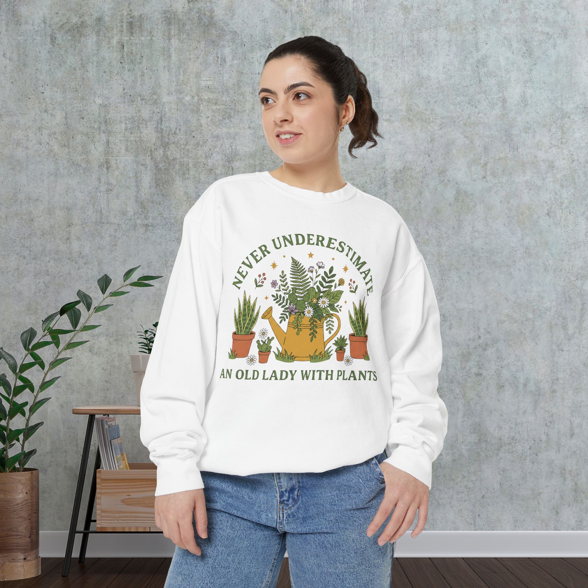 Sweatshirt - "Never Underestimate An Old Lady With Plants" Floral Crewneck