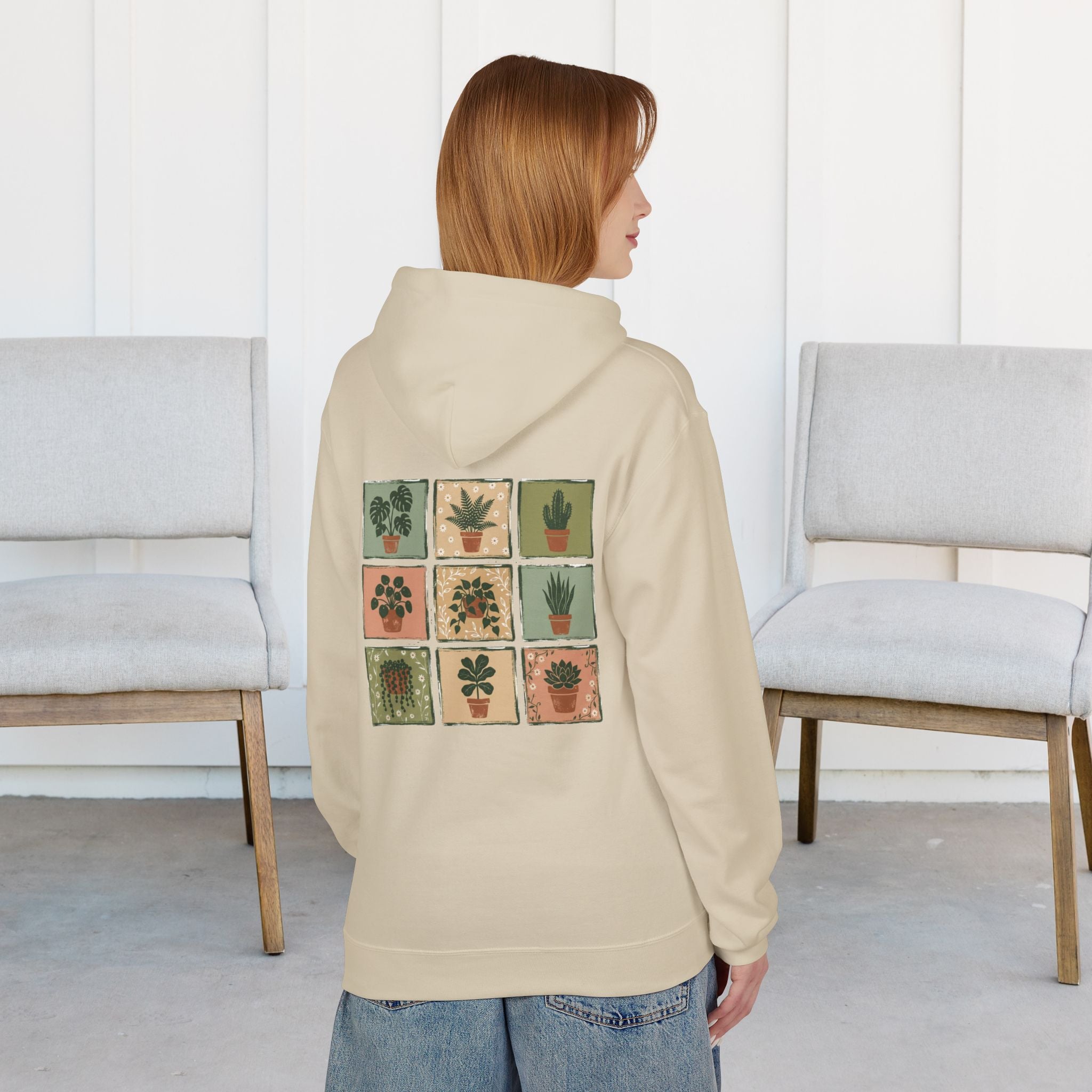 Plant Pots Hoodie — Botanical Grid Graphic Hoodie