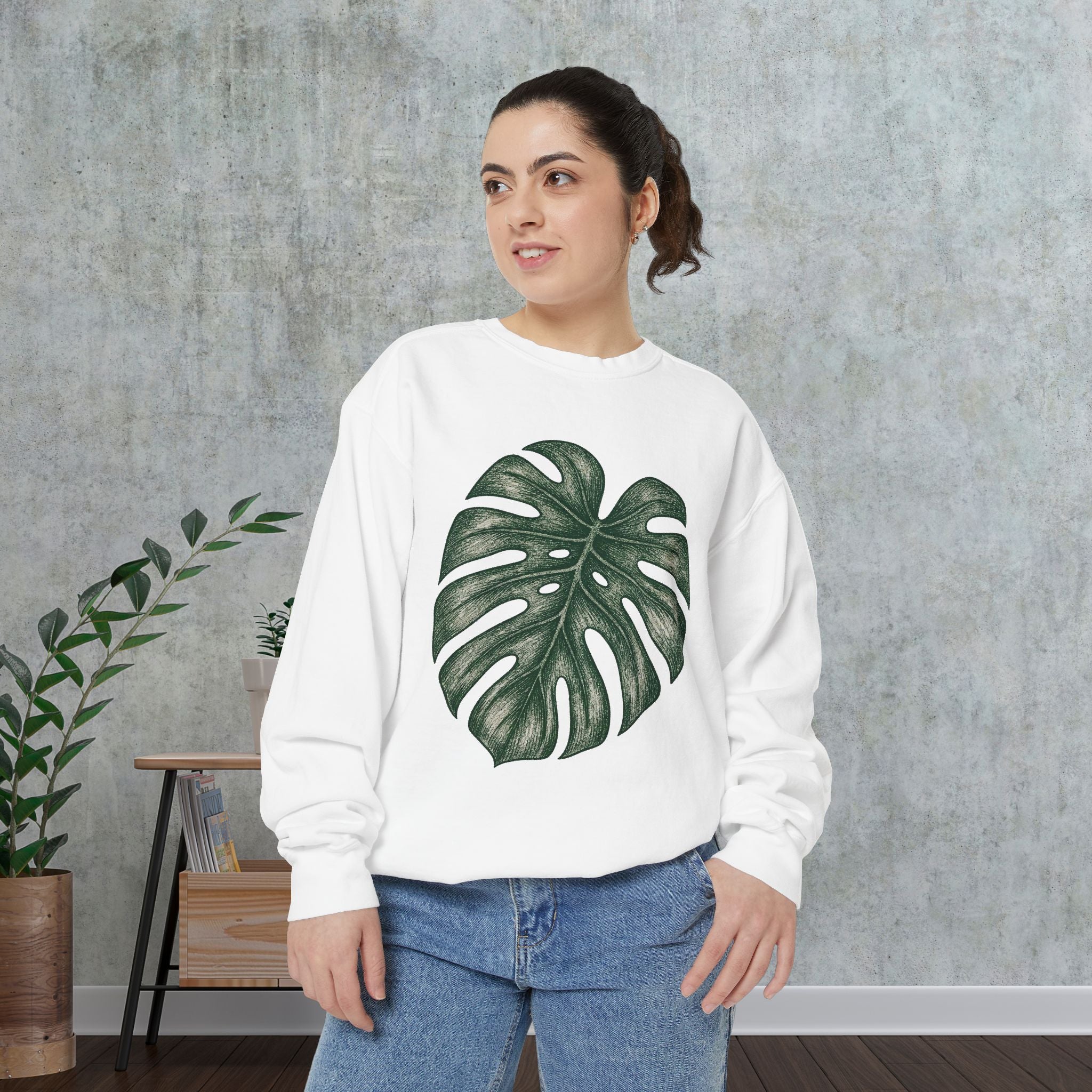 Monstera Leaf Sweatshirt — Botanical Crewneck Plant Lover Gift