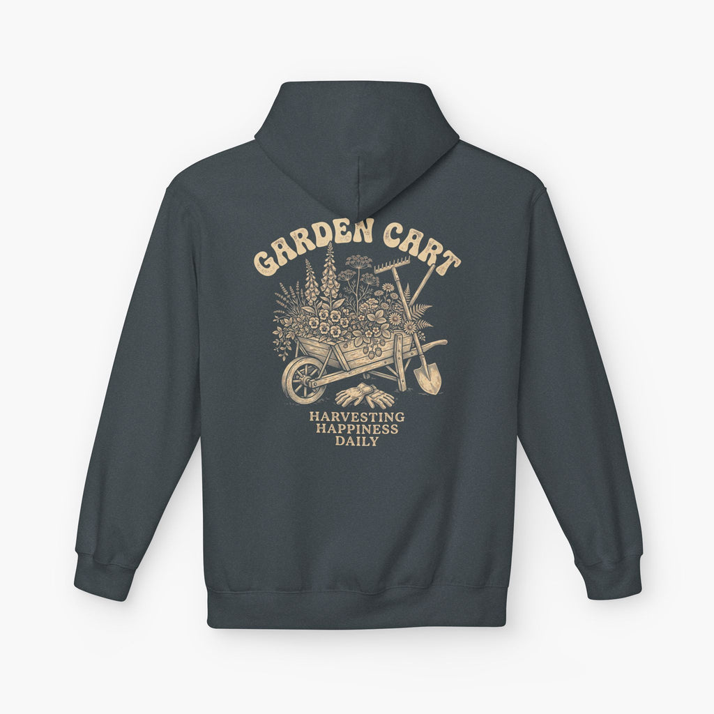 Garden Cart Hoodie — 'Garden Cart: Harvesting Happiness Daily' Vintage Gardening Sweatshirt