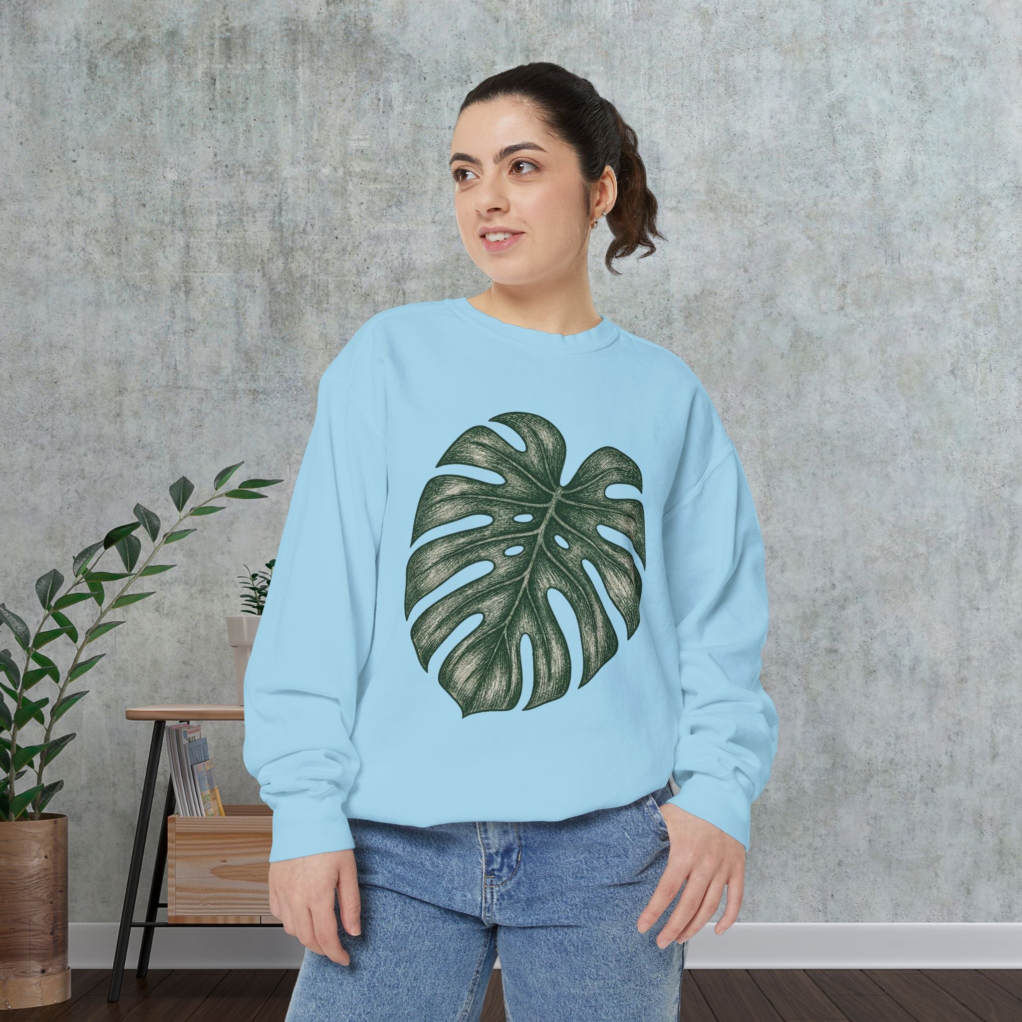 Monstera Leaf Sweatshirt — Botanical Crewneck Plant Lover Gift