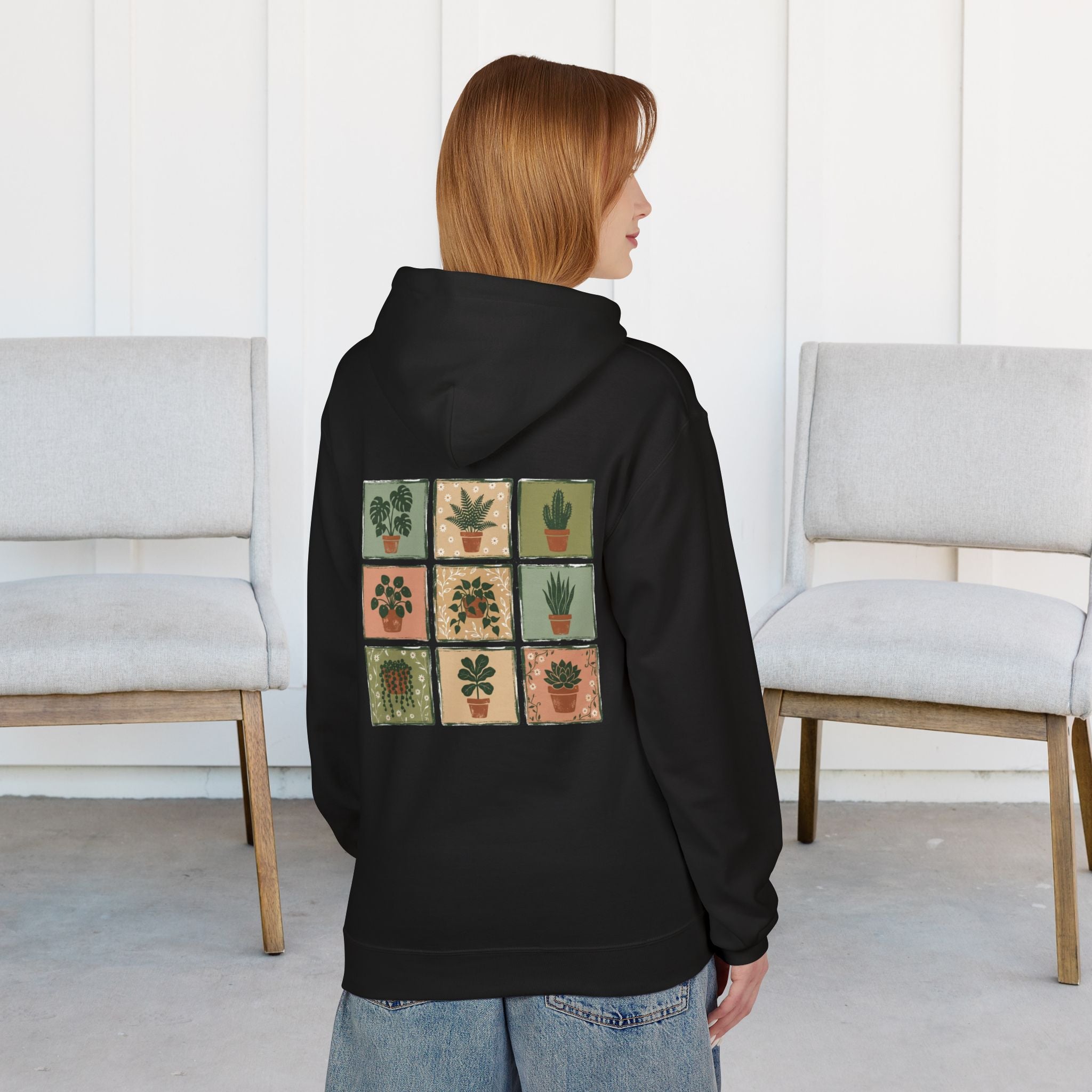 Plant Pots Hoodie — Botanical Grid Graphic Hoodie