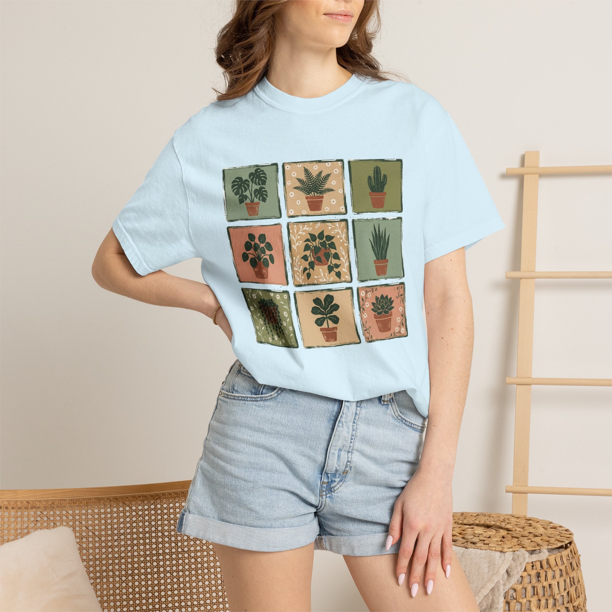 Indoor Plant Grid T-Shirt — Botanical Succulent Graphic Tee