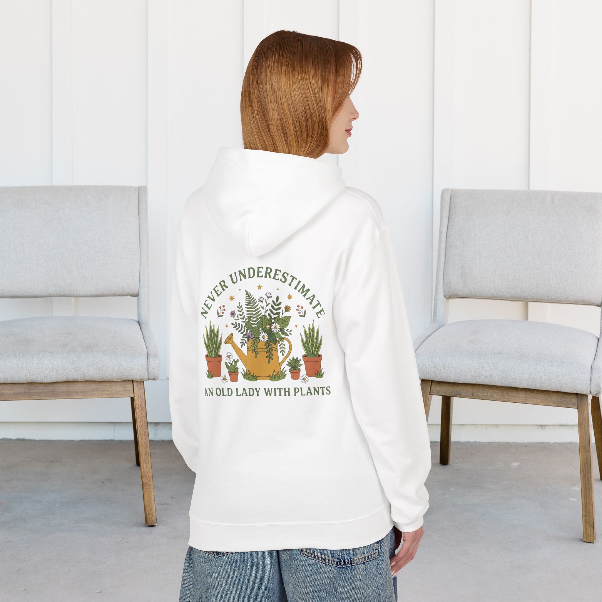 Hoodie — "Never Underestimate an Old Lady With Plants" Gardening Crewneck