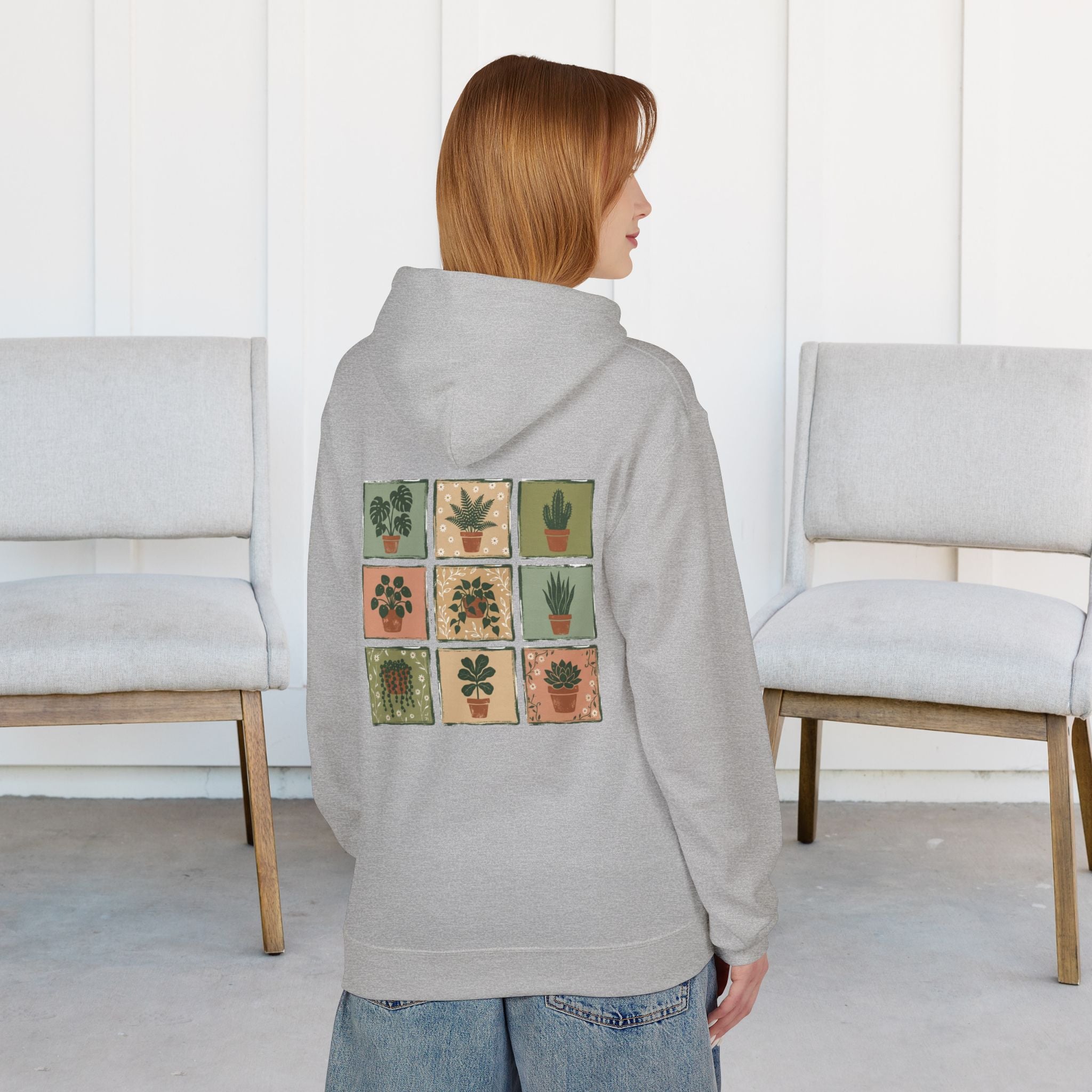 Plant Pots Hoodie — Botanical Grid Graphic Hoodie