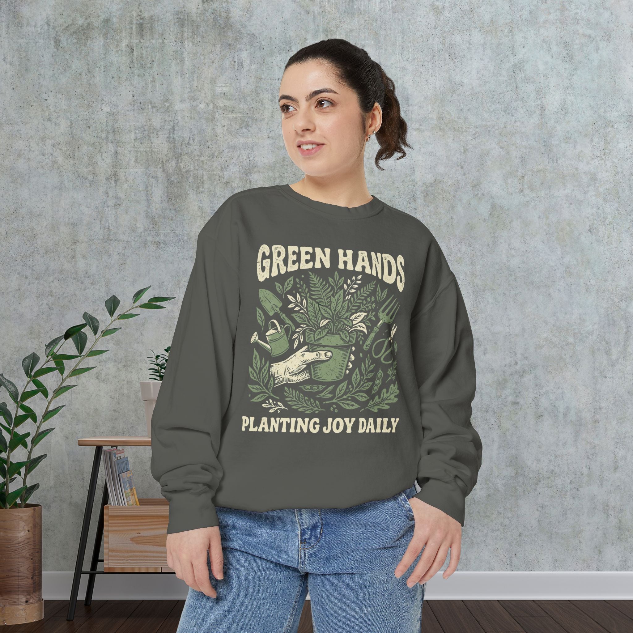 Green Hands Sweatshirt — Planting Joy Daily Gardening Crewneck