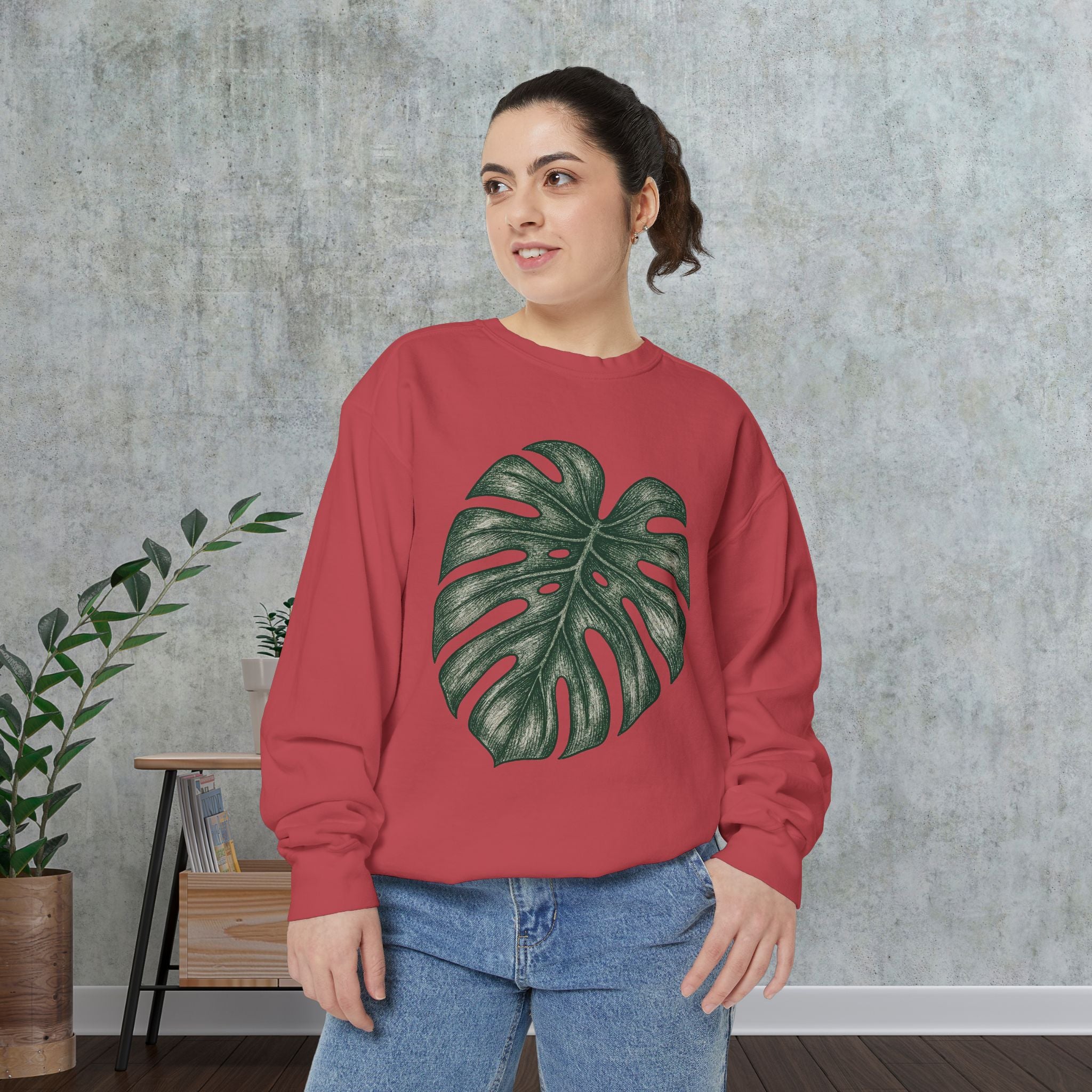 Monstera Leaf Sweatshirt — Botanical Crewneck Plant Lover Gift