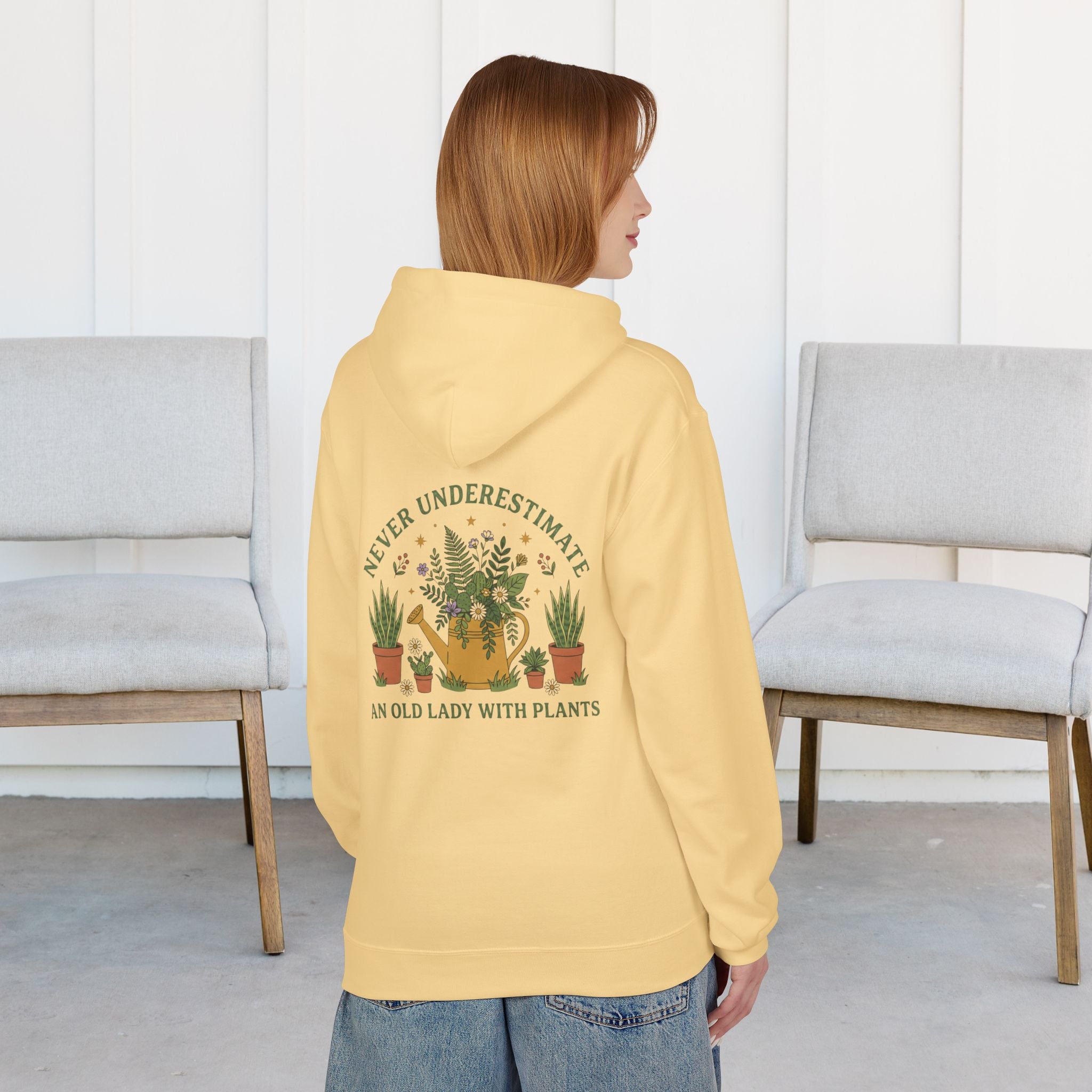 Hoodie — "Never Underestimate an Old Lady With Plants" Gardening Crewneck