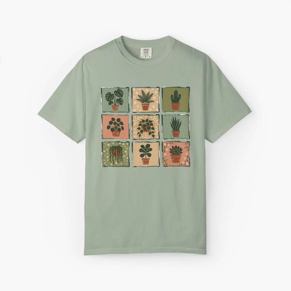 Indoor Plant Grid T-Shirt — Botanical Succulent Graphic Tee