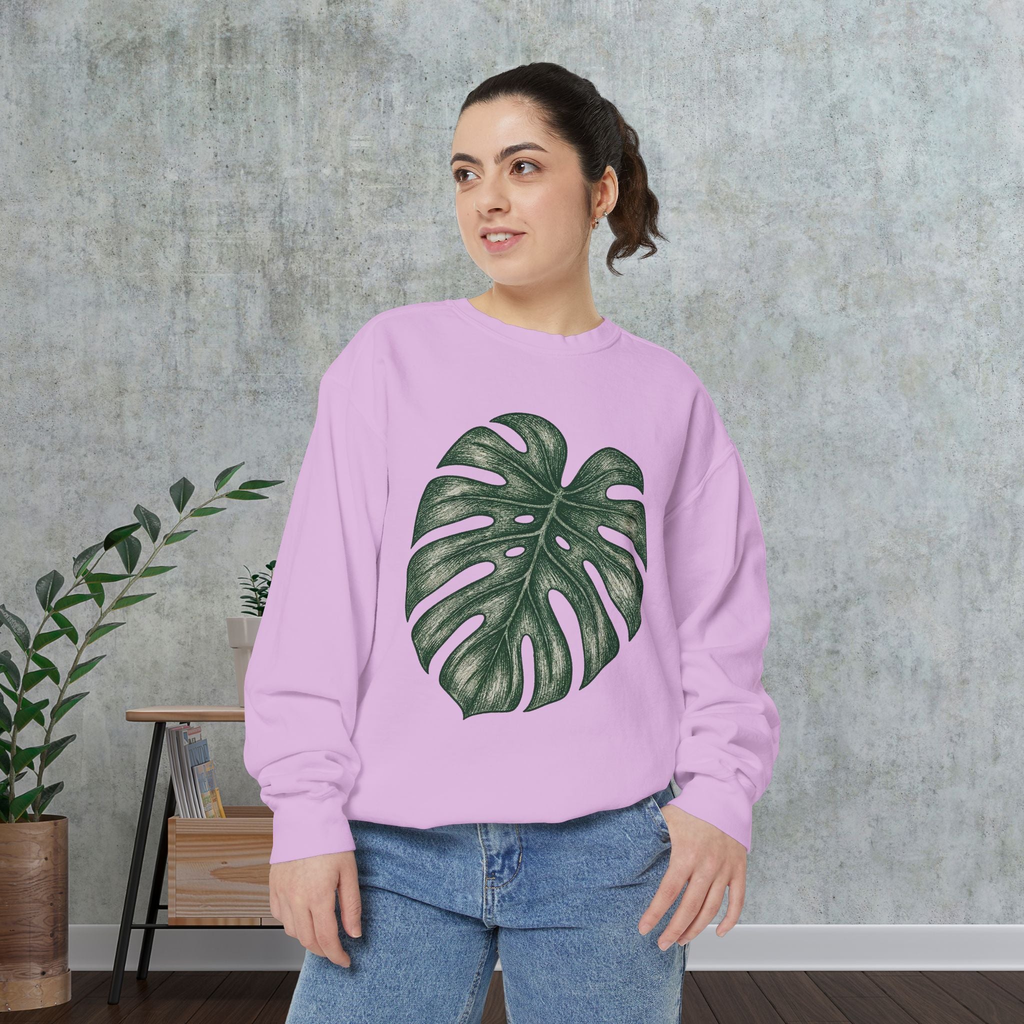 Monstera Leaf Sweatshirt — Botanical Crewneck Plant Lover Gift