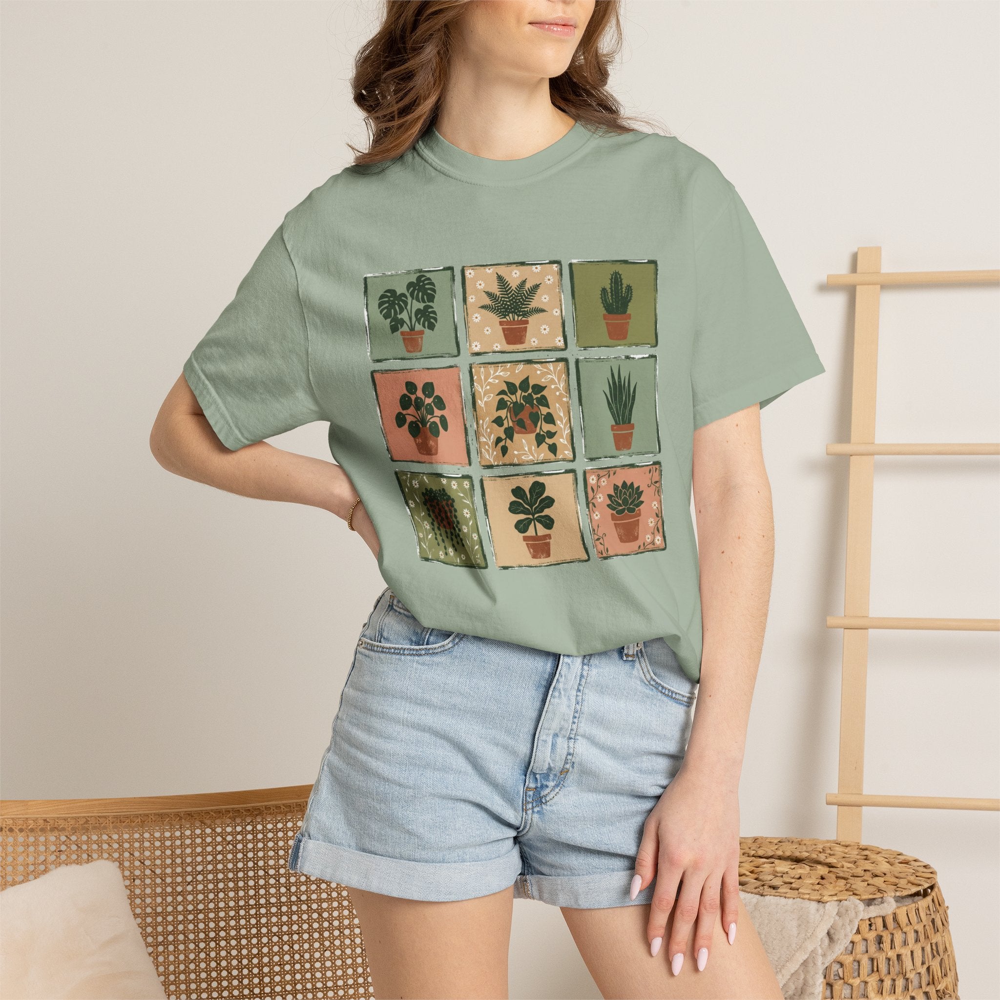 Indoor Plant Grid T-Shirt — Botanical Succulent Graphic Tee