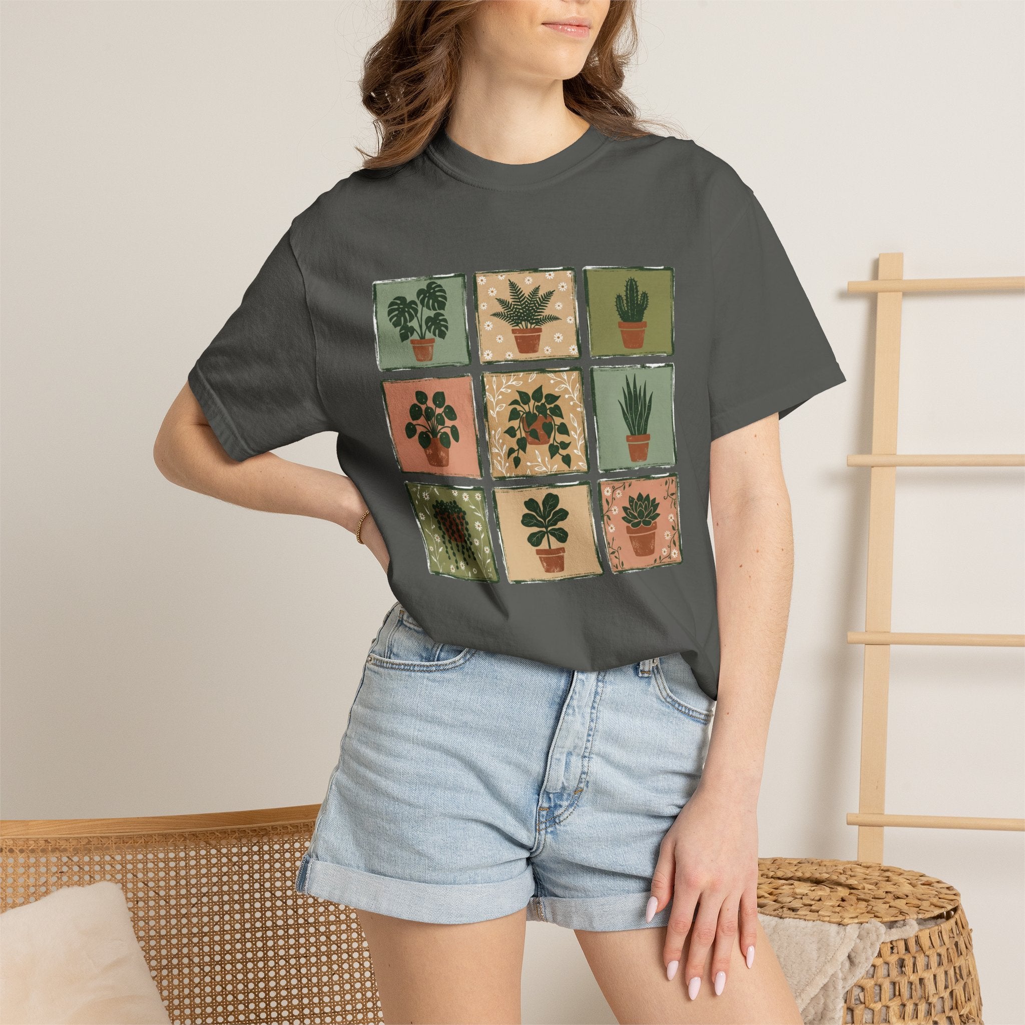 Indoor Plant Grid T-Shirt — Botanical Succulent Graphic Tee