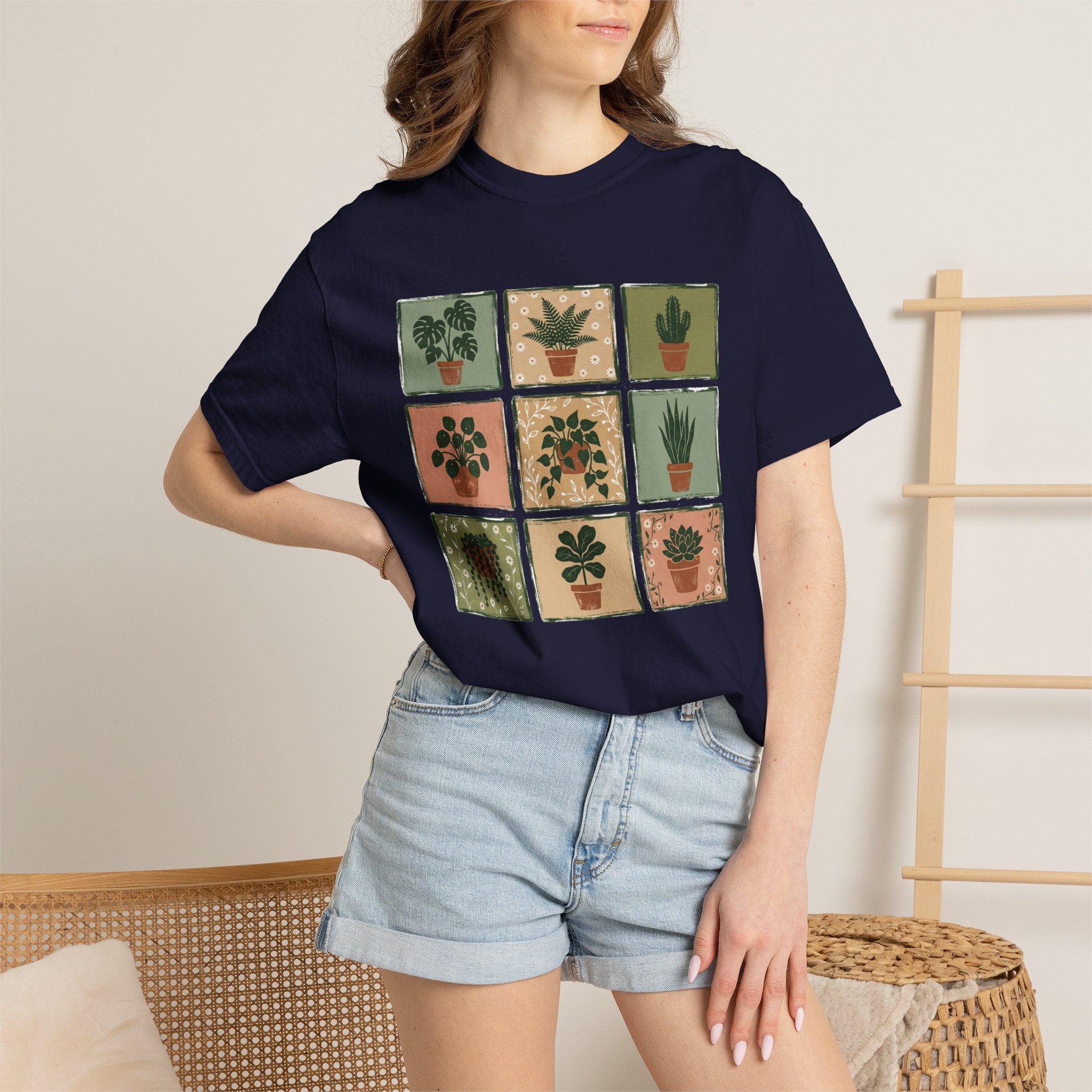 Indoor Plant Grid T-Shirt — Botanical Succulent Graphic Tee