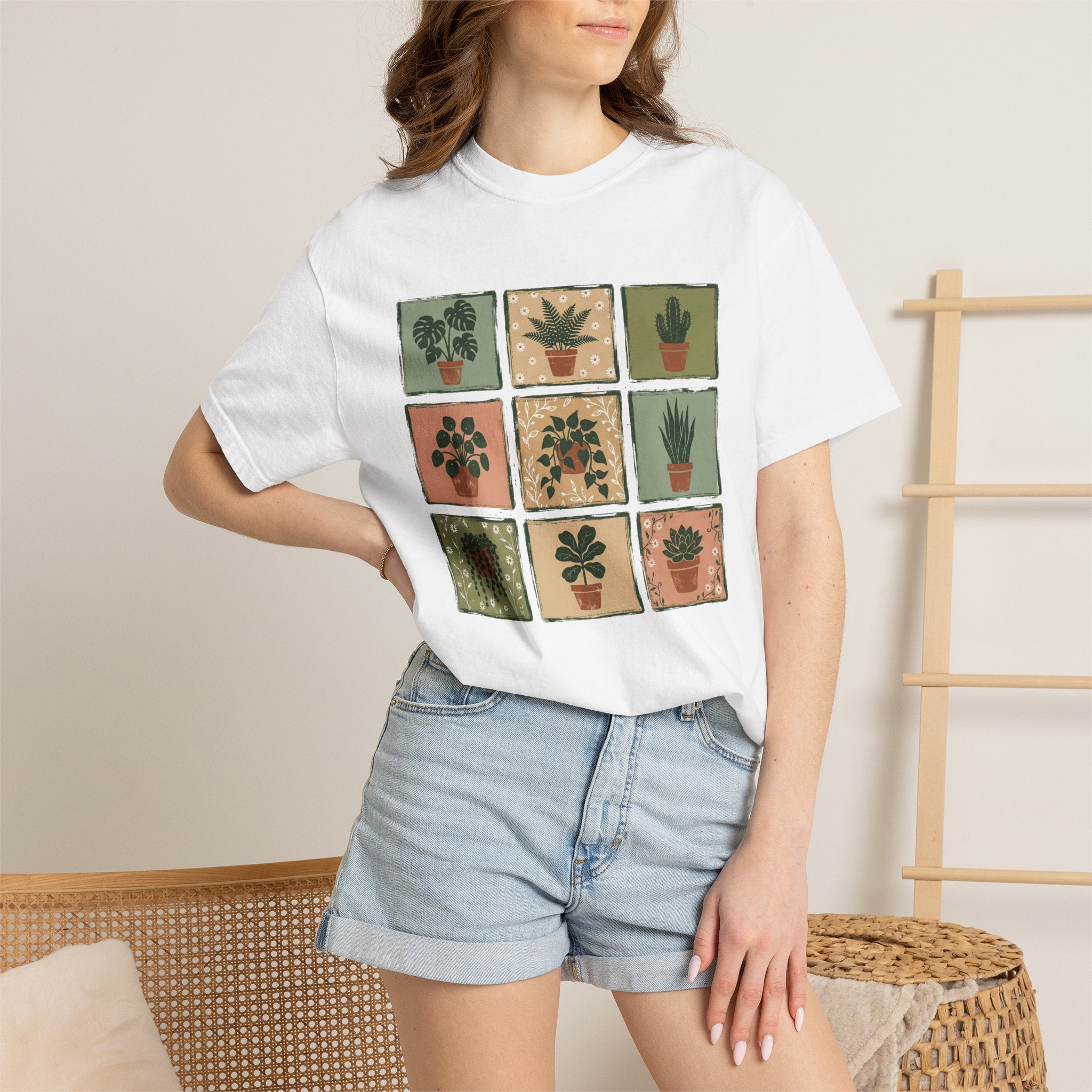 Indoor Plant Grid T-Shirt — Botanical Succulent Graphic Tee