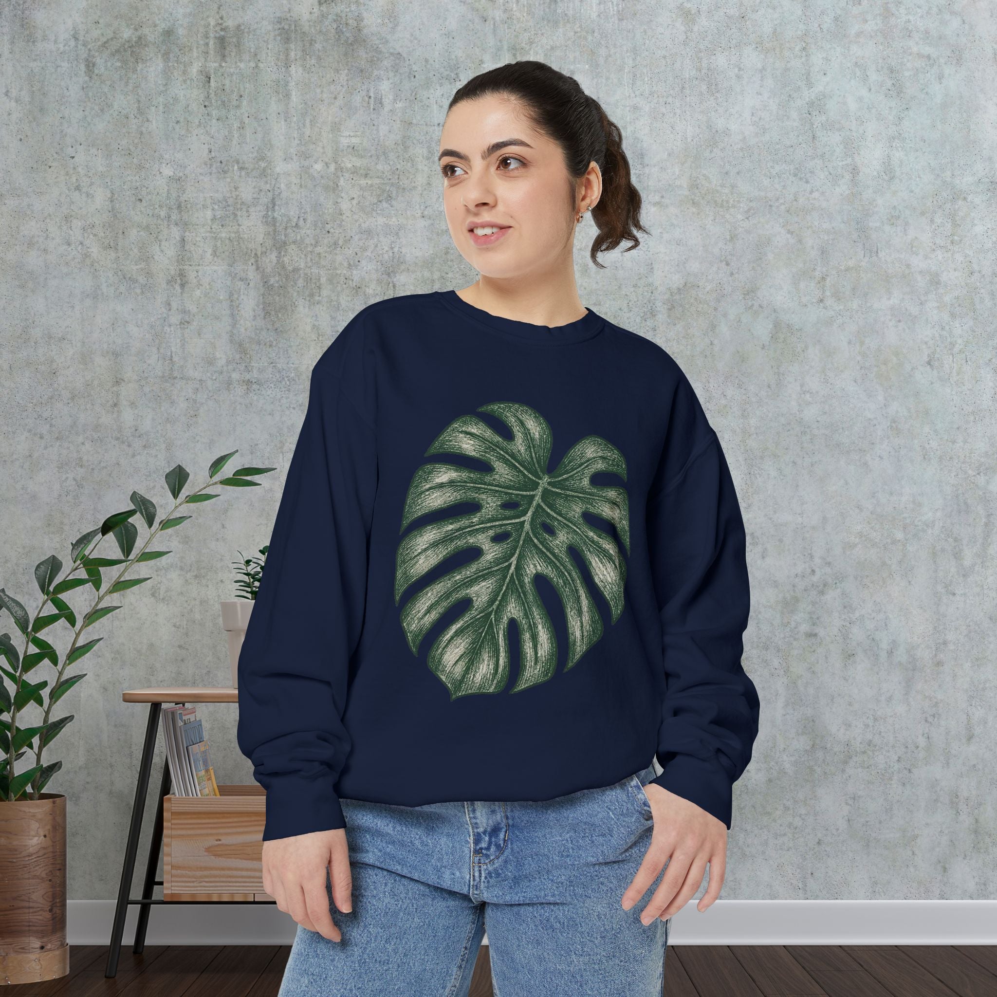 Monstera Leaf Sweatshirt — Botanical Crewneck Plant Lover Gift