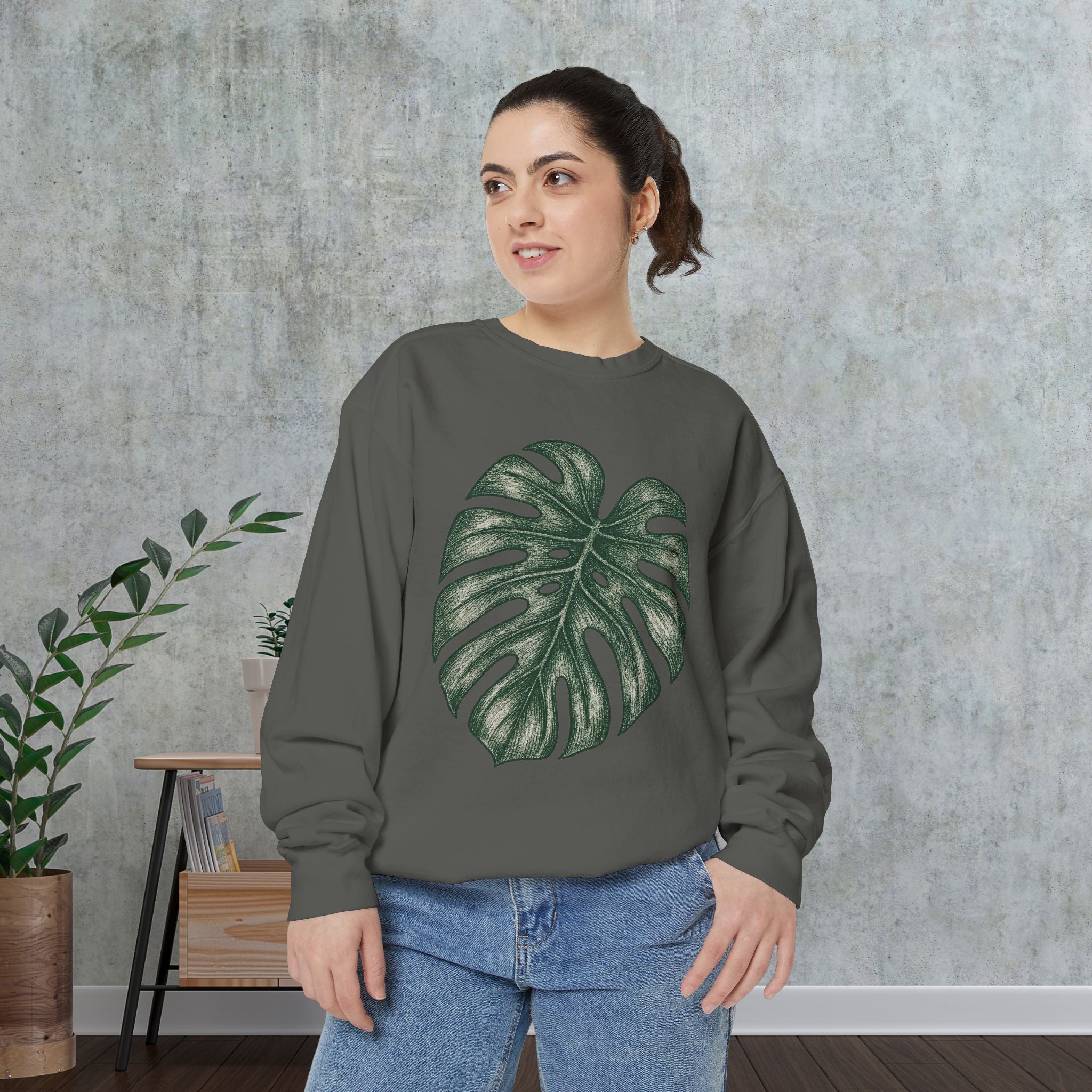 Monstera Leaf Sweatshirt — Botanical Crewneck Plant Lover Gift