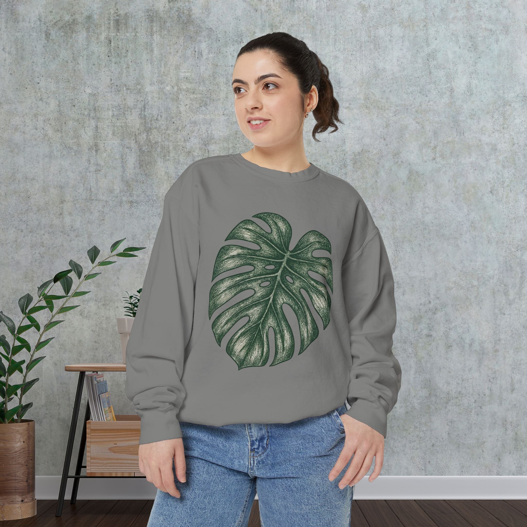 Monstera Leaf Sweatshirt — Botanical Crewneck Plant Lover Gift