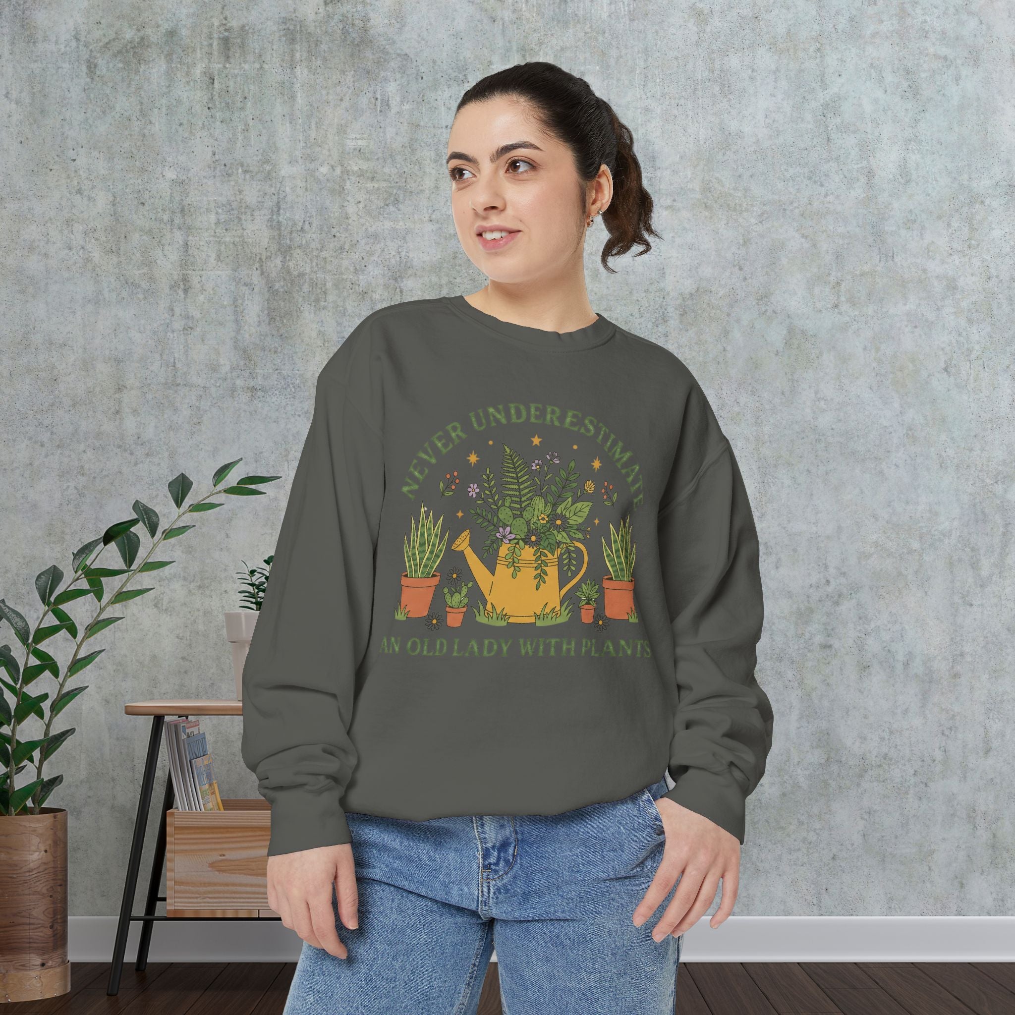 Sweatshirt - "Never Underestimate An Old Lady With Plants" Floral Crewneck