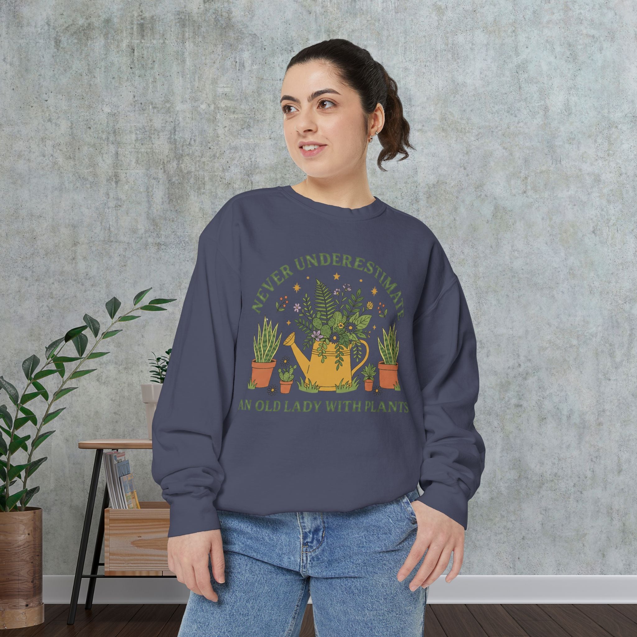 Sweatshirt - "Never Underestimate An Old Lady With Plants" Floral Crewneck