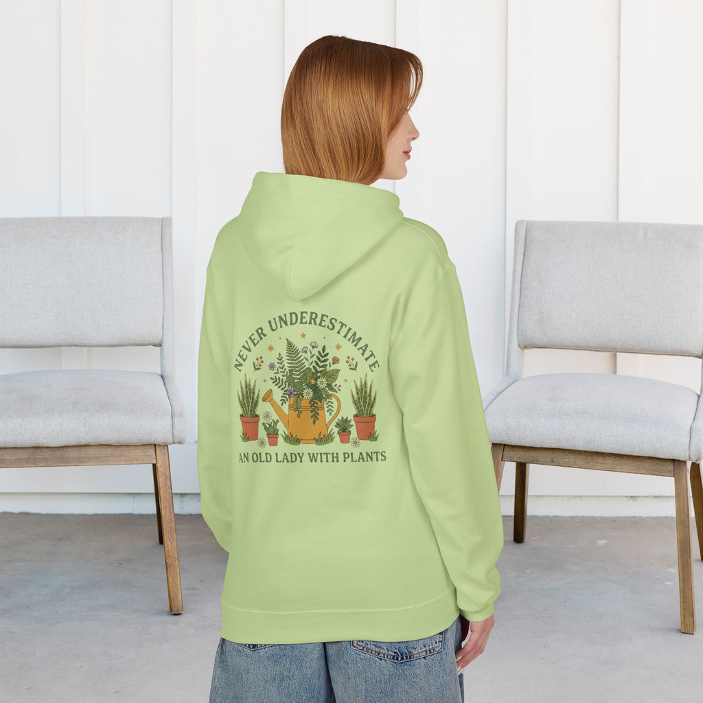 Hoodie — "Never Underestimate an Old Lady With Plants" Gardening Crewneck