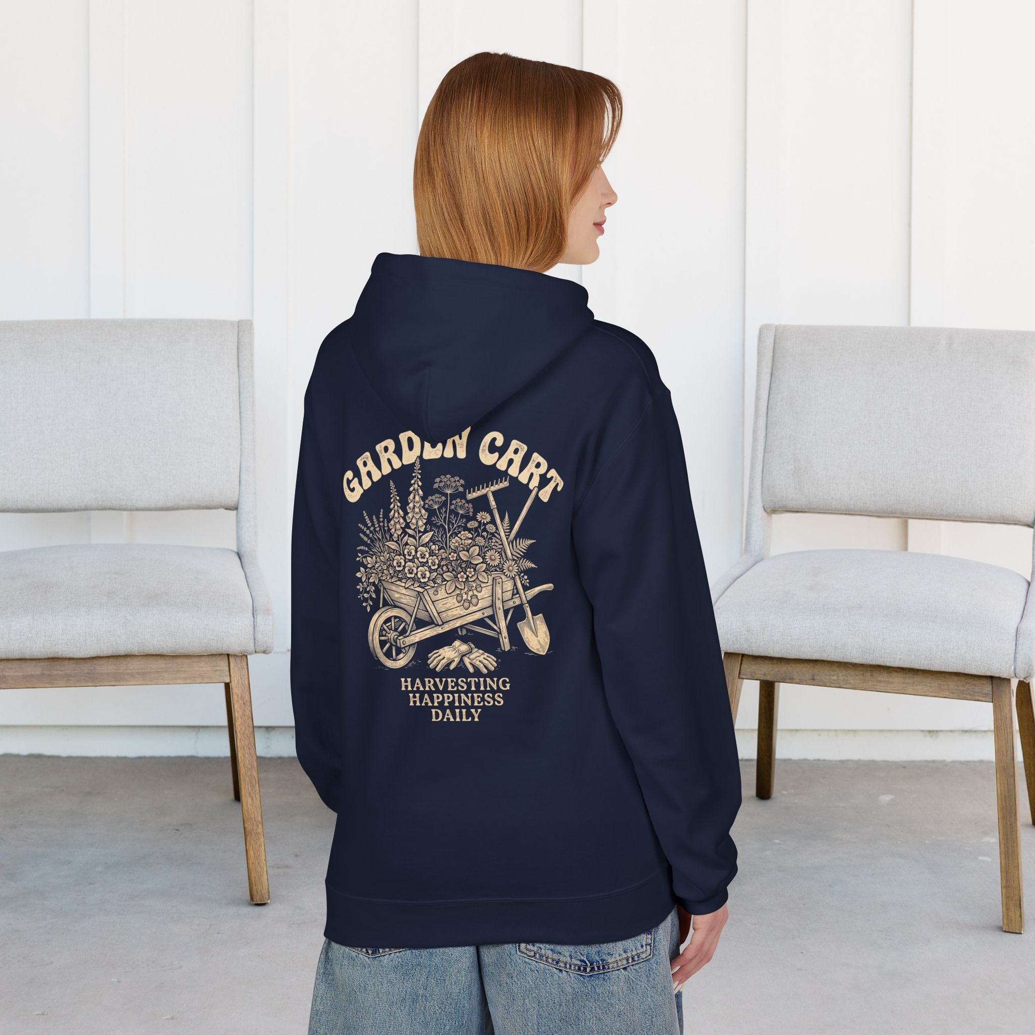 Garden Cart Hoodie — 'Garden Cart: Harvesting Happiness Daily' Vintage Gardening Sweatshirt