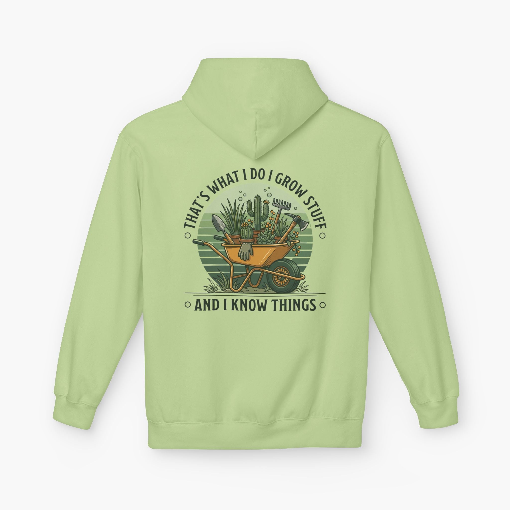 Gardening Hoodie — “I Grow Stuff and I Know Things” Retro Cactus Design