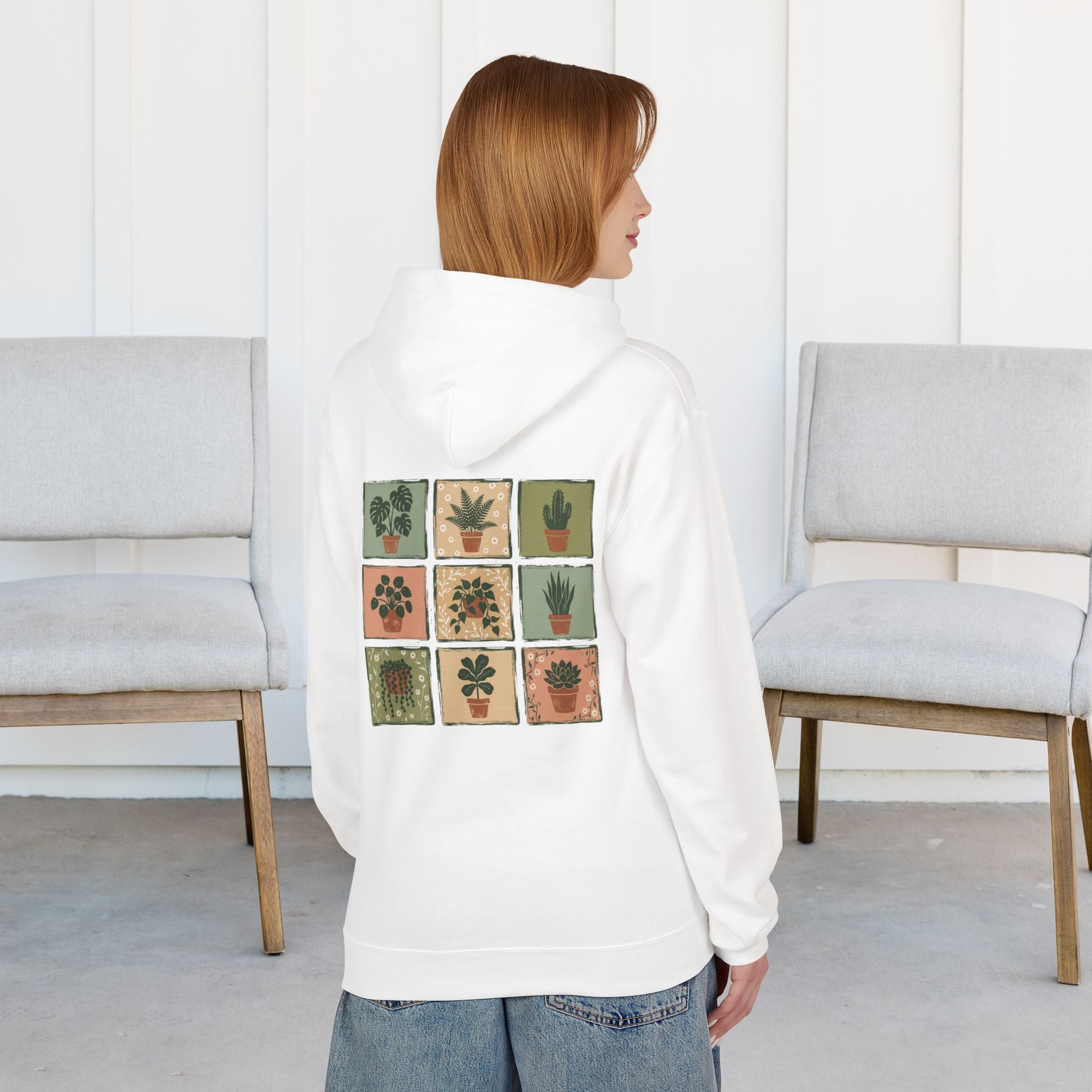 Plant Pots Hoodie — Botanical Grid Graphic Hoodie