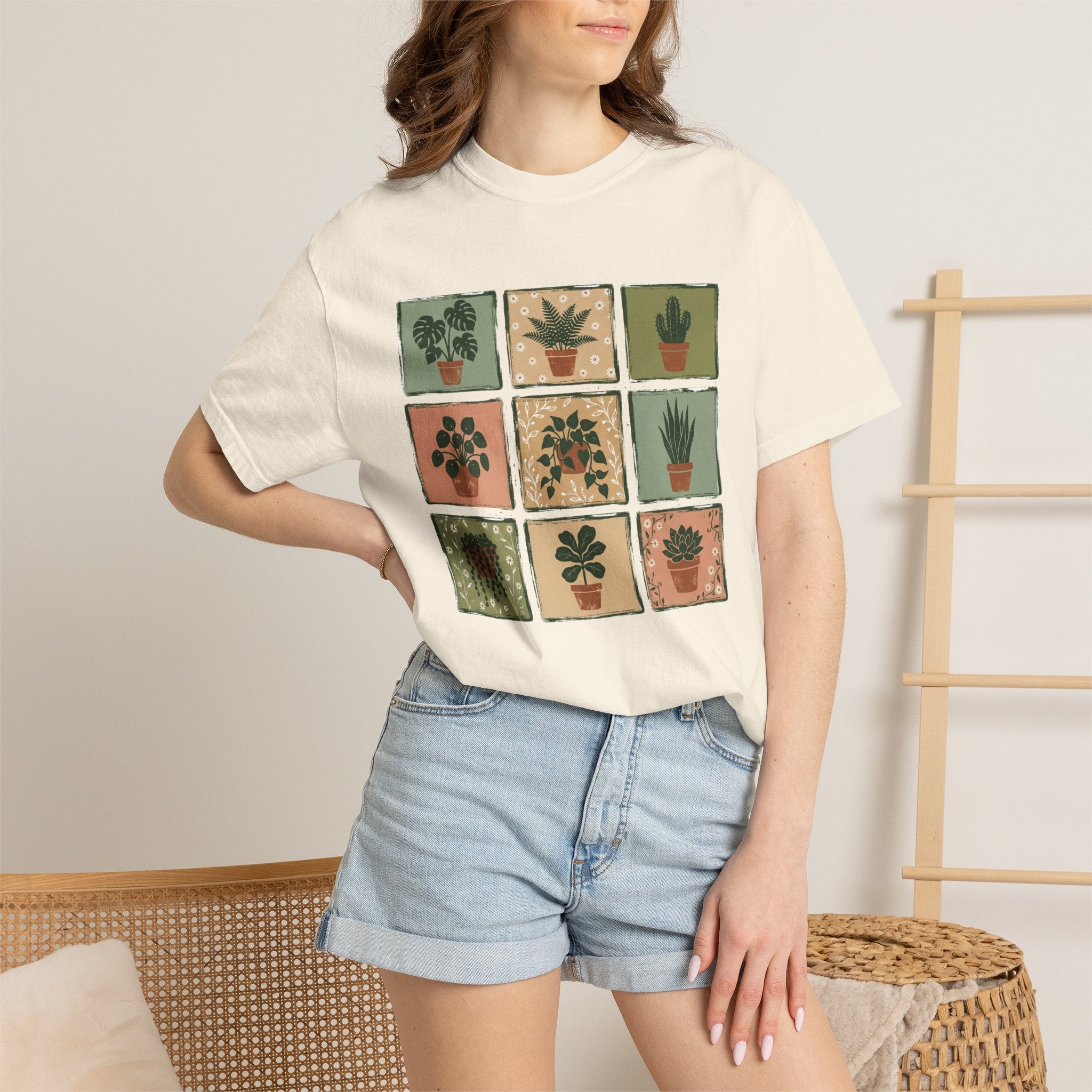 Indoor Plant Grid T-Shirt — Botanical Succulent Graphic Tee