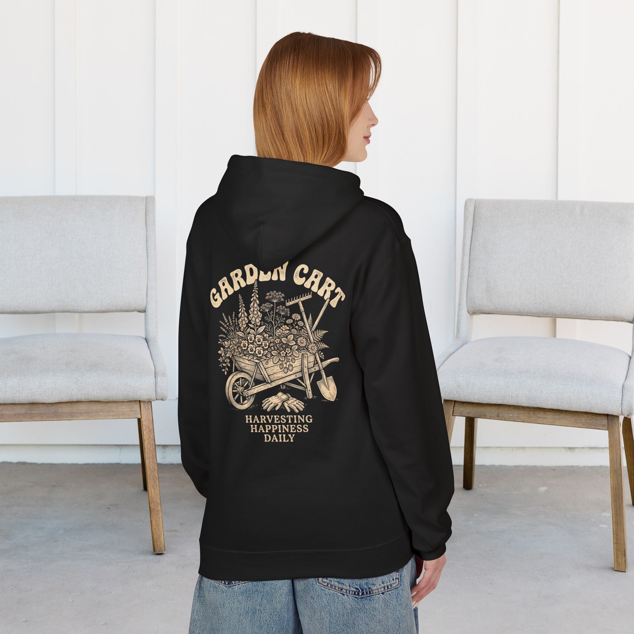 Garden Cart Hoodie — 'Garden Cart: Harvesting Happiness Daily' Vintage Gardening Sweatshirt