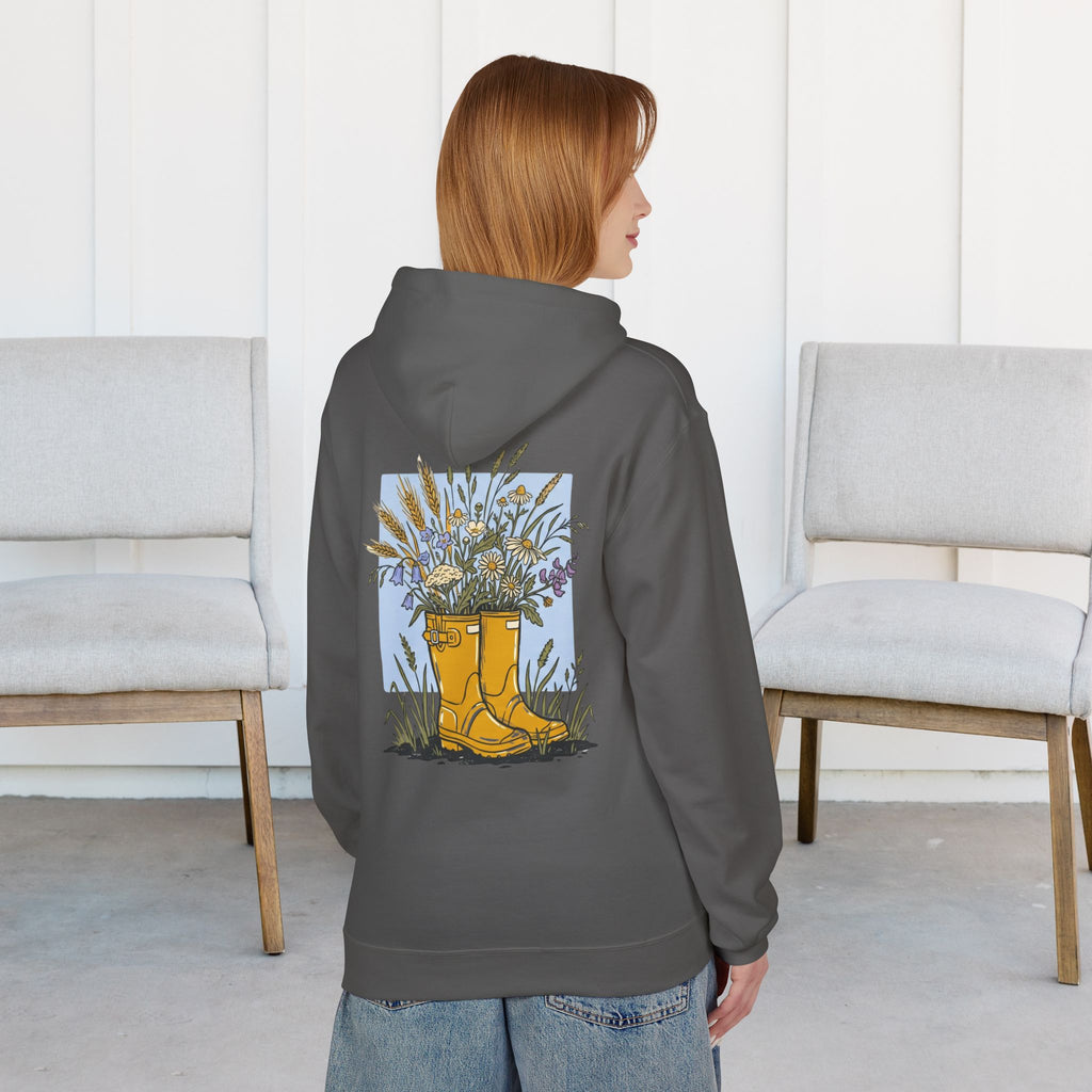 Gardening Boots Floral Hoodie — Yellow Wellies & Wildflowers Pullover