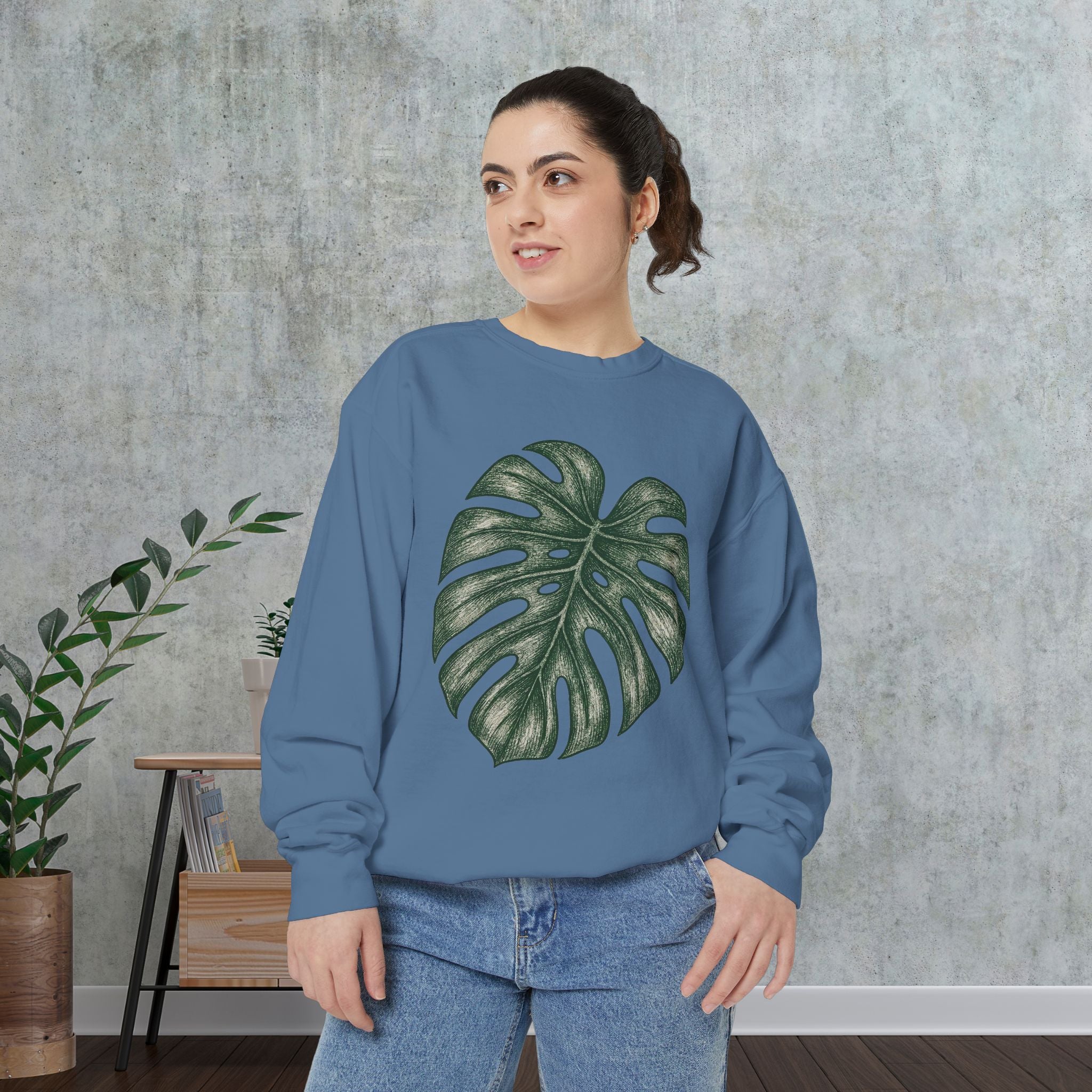 Monstera Leaf Sweatshirt — Botanical Crewneck Plant Lover Gift