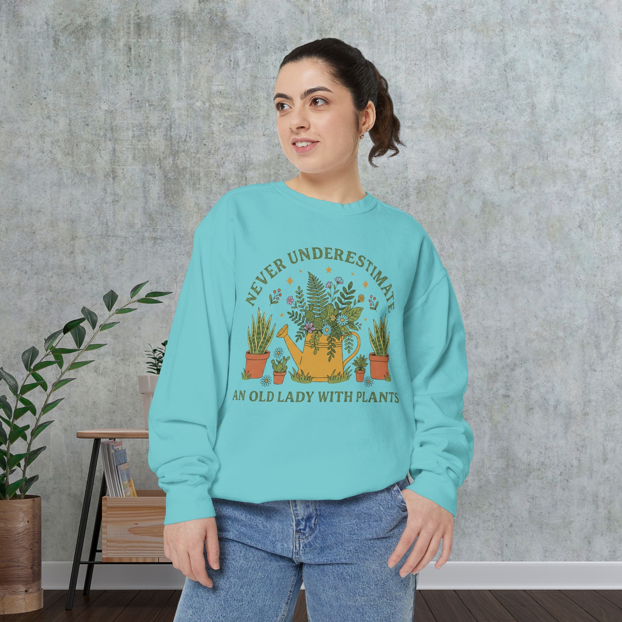 Sweatshirt - "Never Underestimate An Old Lady With Plants" Floral Crewneck