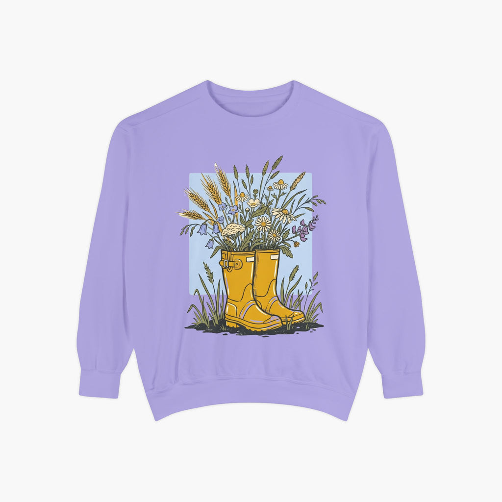Sweatshirt — Yellow Rain Boots with Wildflowers Graphic
