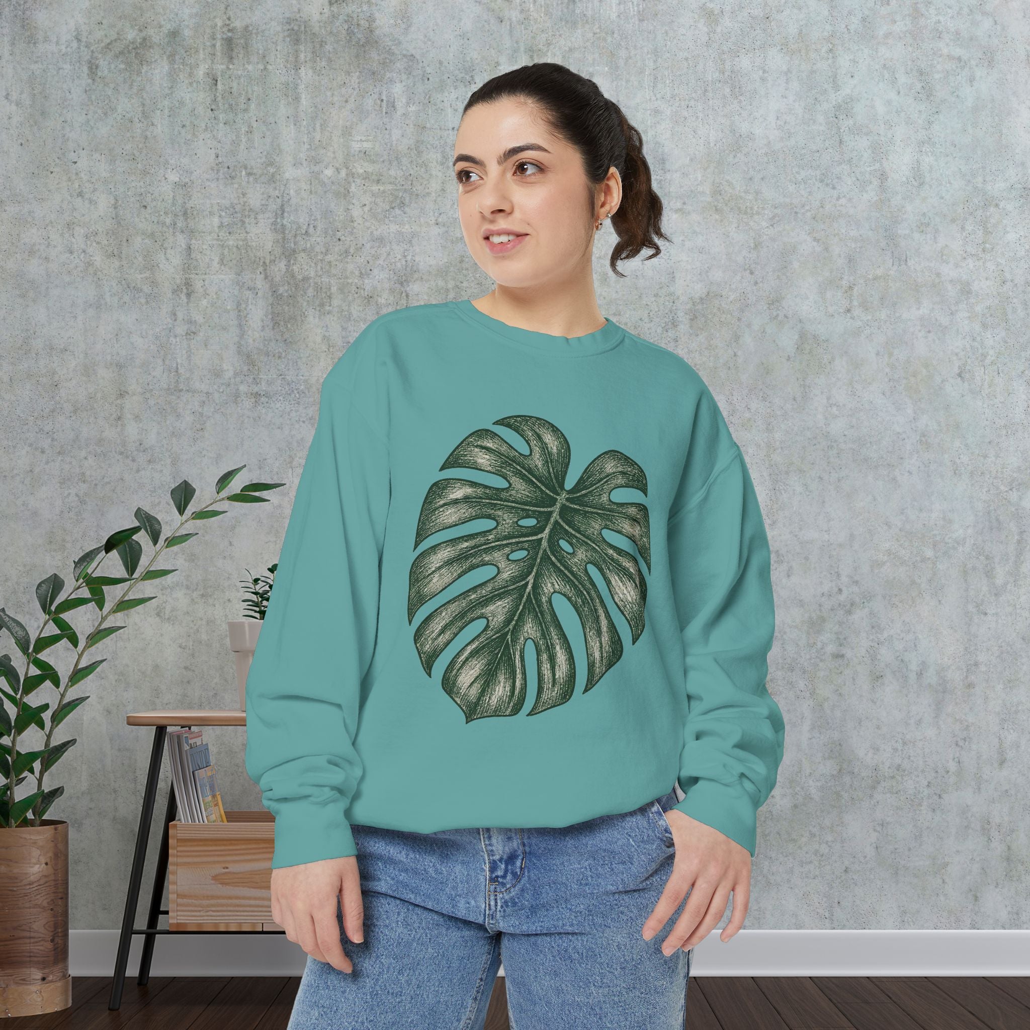 Monstera Leaf Sweatshirt — Botanical Crewneck Plant Lover Gift