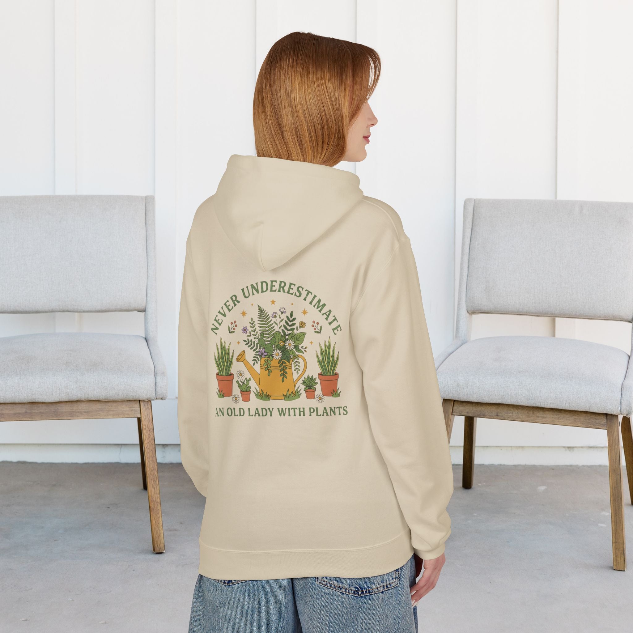 Hoodie — "Never Underestimate an Old Lady With Plants" Gardening Crewneck