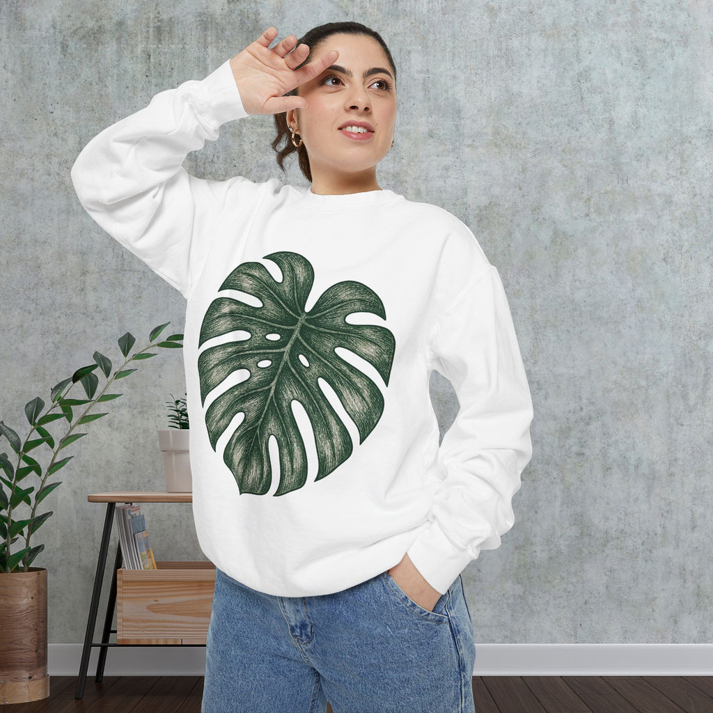 Monstera Leaf Sweatshirt — Botanical Crewneck Plant Lover Gift