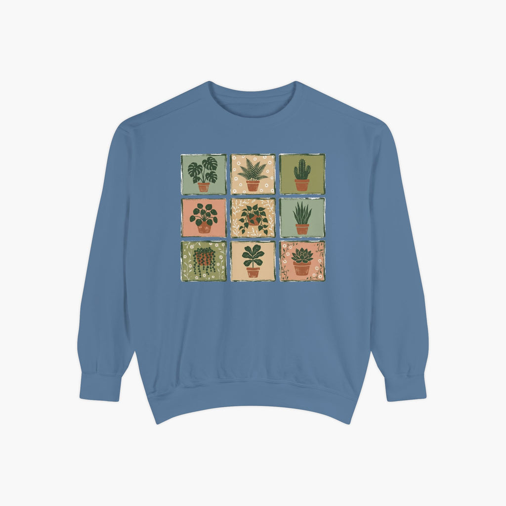Plant Grid Sweatshirt — Vintage Potted Succulents Crewneck