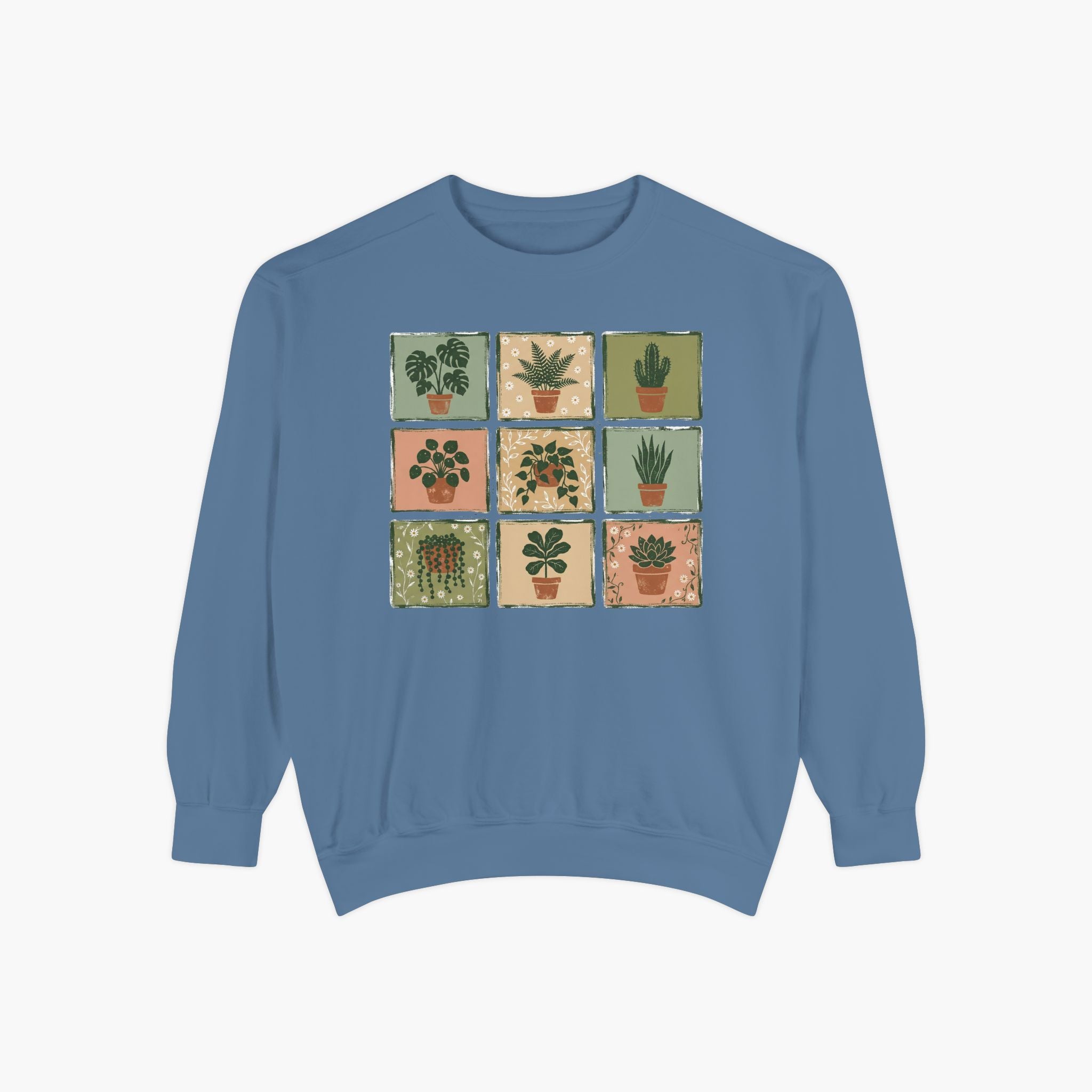 Plant Grid Sweatshirt — Vintage Potted Succulents Crewneck